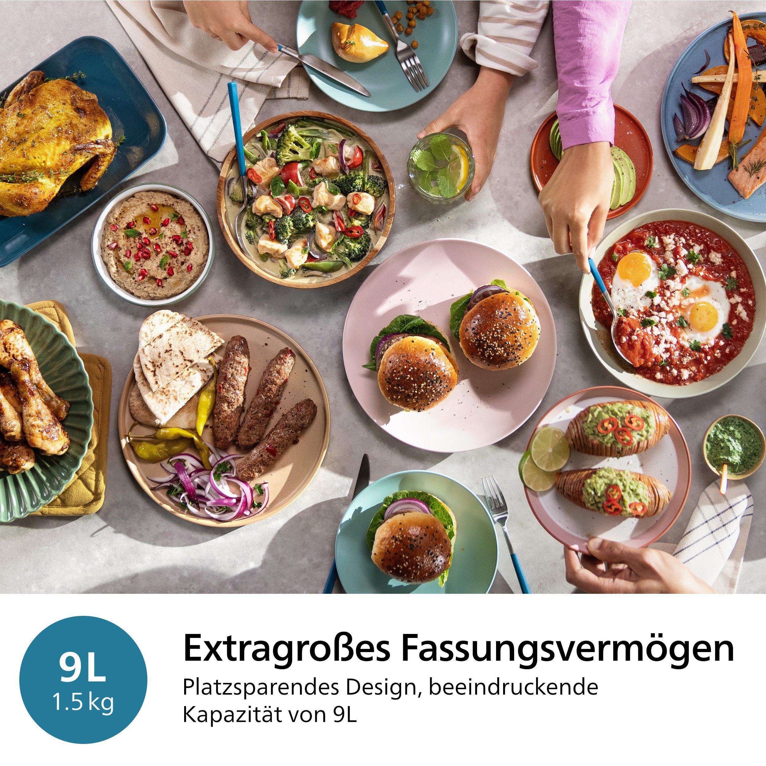 Philips Airfryer 3000 Dual Basket NA353/10, zwei Körbe mit 9L (3L+6L)