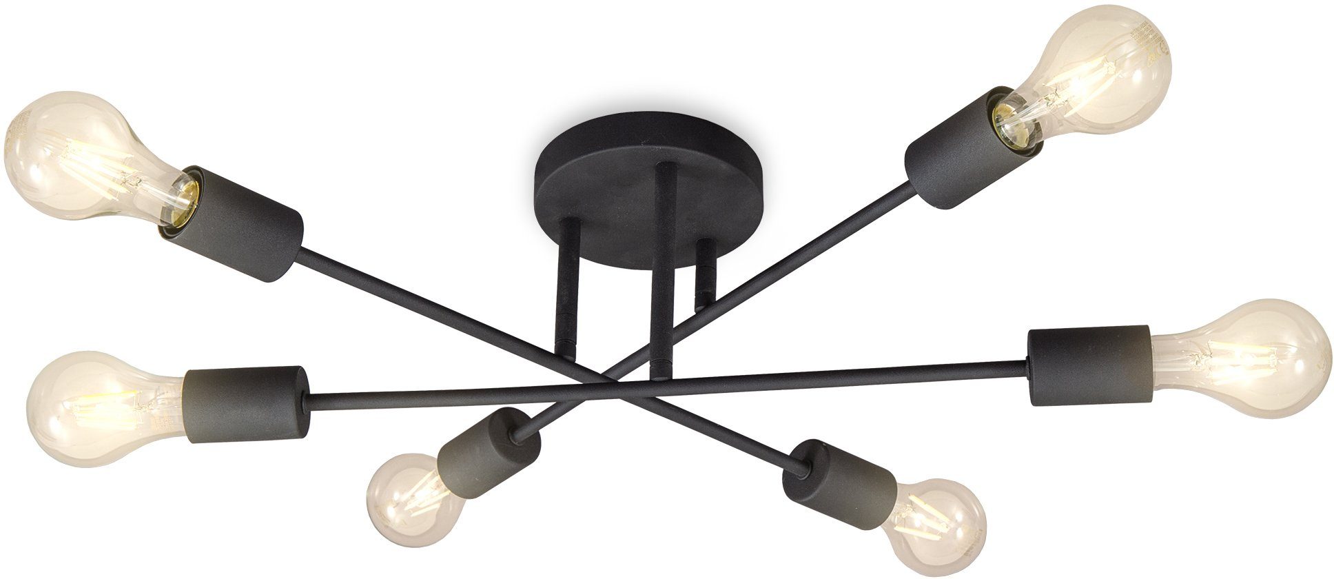 B.K.Licht Led-plafondlamp LED vintage-lamp plafondlamp retro industrieel E27 zwart rustiek