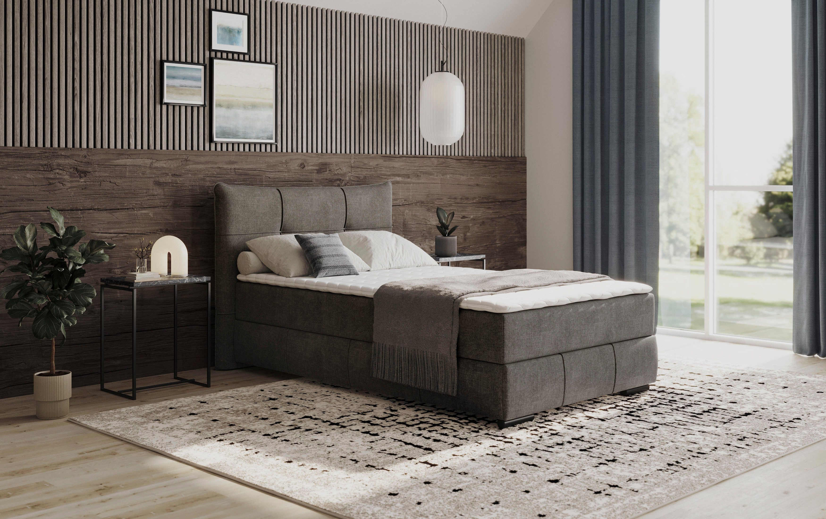 INOSIGN Boxspring Brewdley met bedkist, incl. matras Topmatras en sierkussen, in verschillende hardheden beschikbaar boxsprings grijs