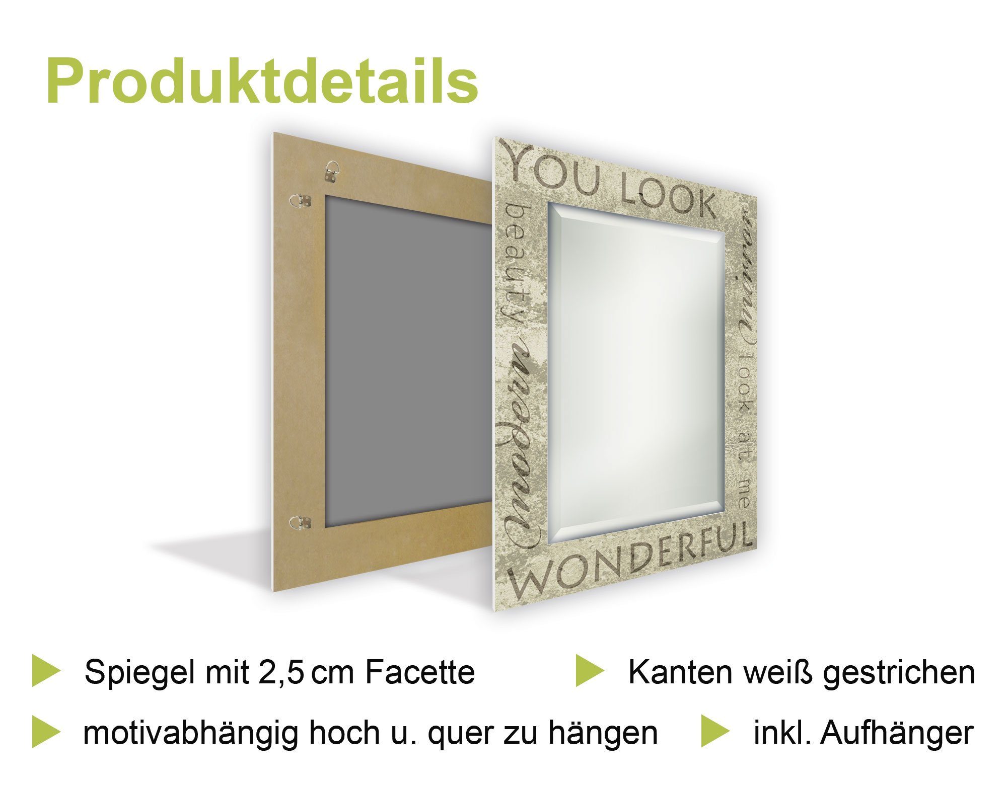 Artland Sierspiegel Doe alles met liefde spiegel met lijst voor het hele lichaam, wandspiegel met motiefrand, modern