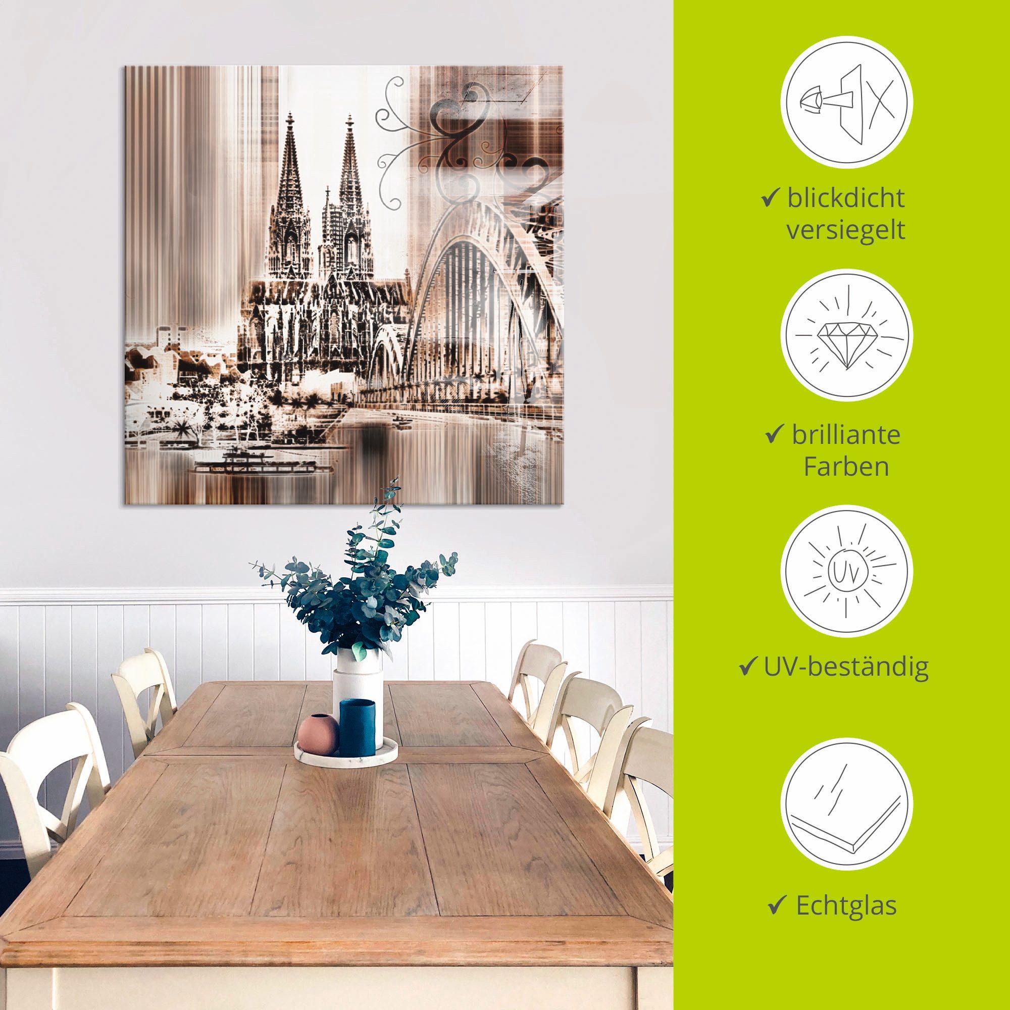 Artland Print op glas Keulen Skyline collage VI