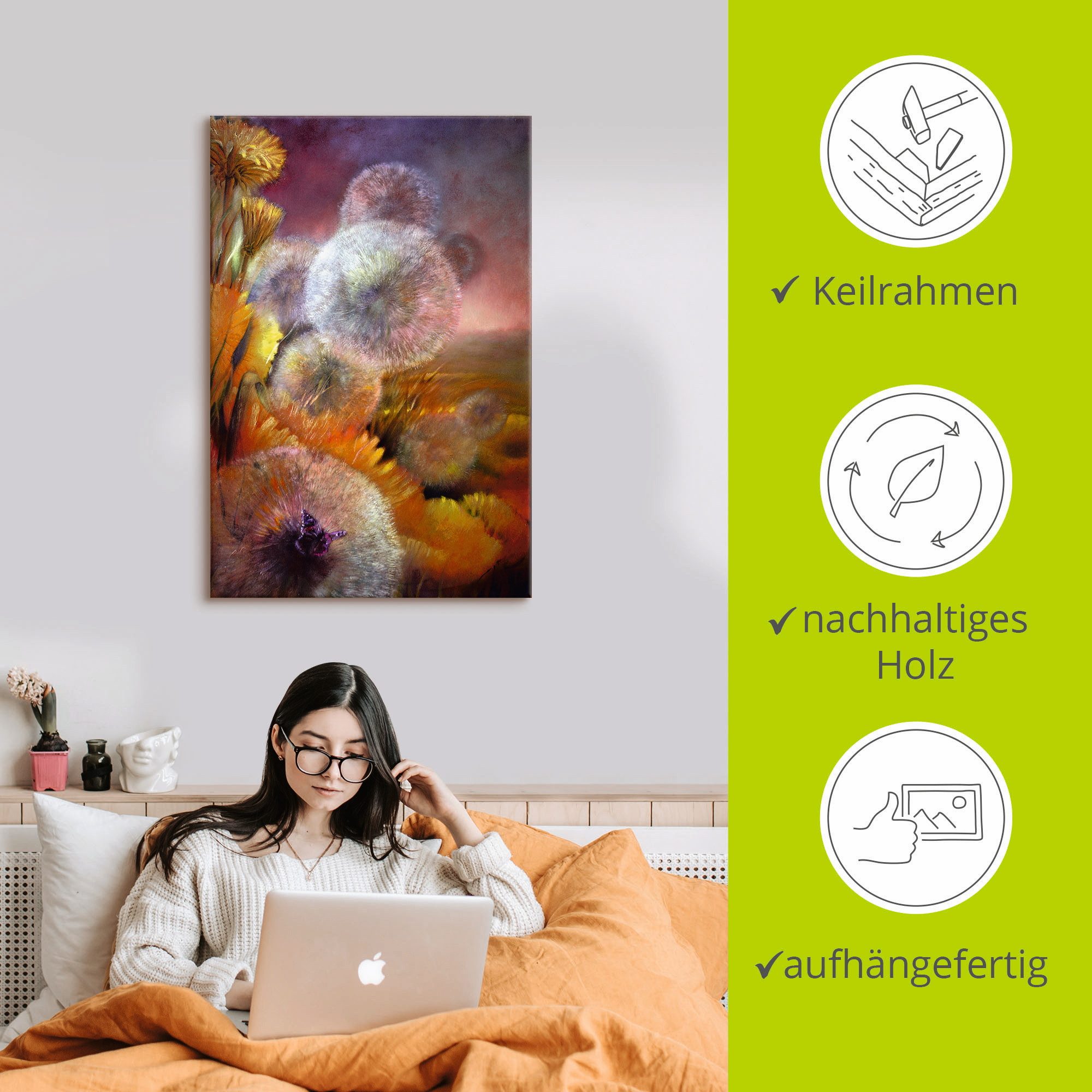 Artland Artprint Paardenbloem en vlinder als artprint op linnen, poster in verschillende formaten maten