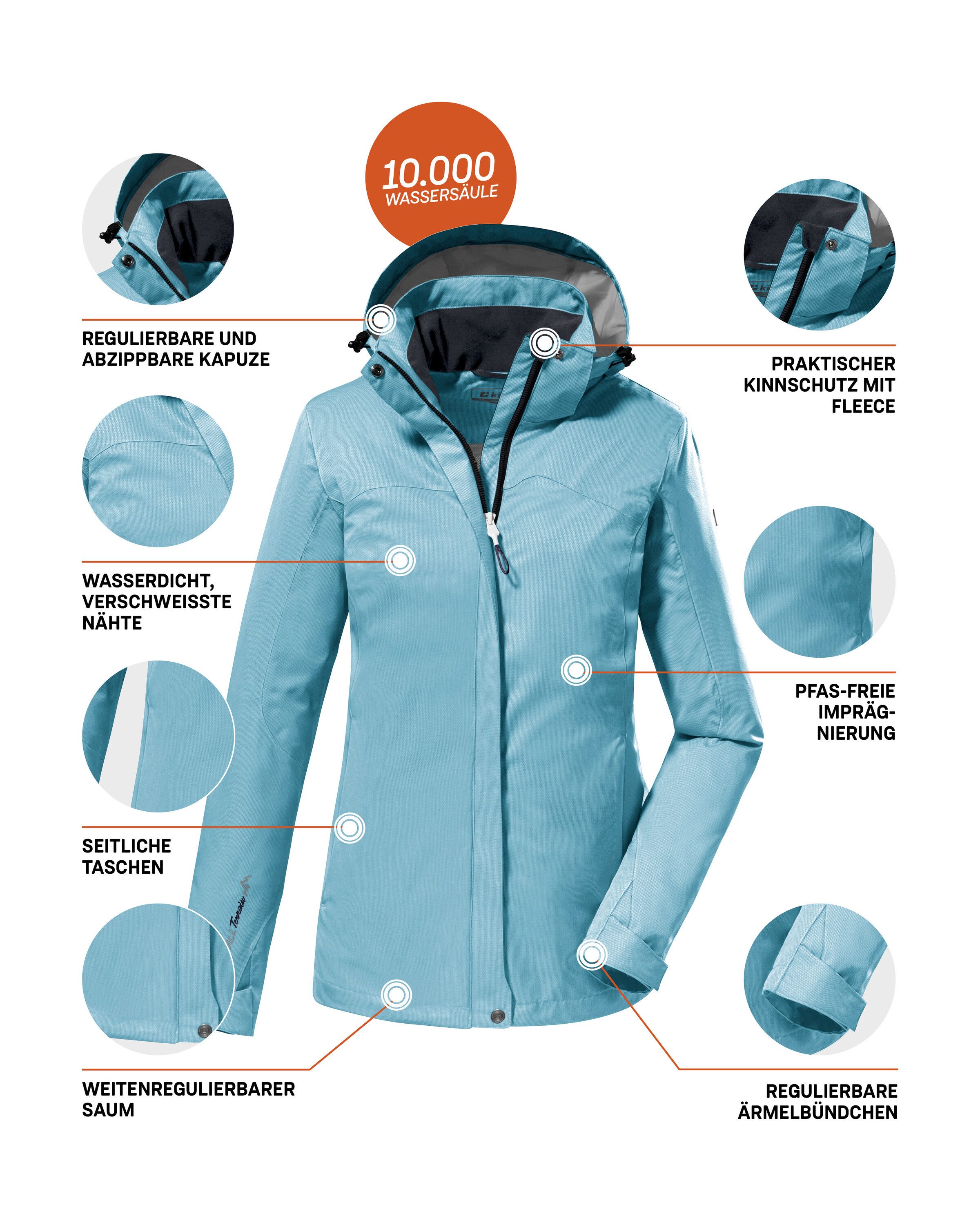 Killtec Outdoorjack KOS 133 WMN JCKT Water- en winddichte damesjack met afneembare capuchon, PFAS-vrij