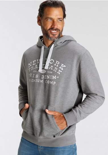 h.i.s hoodie met gedessineerde tape bij de capuchon grijs