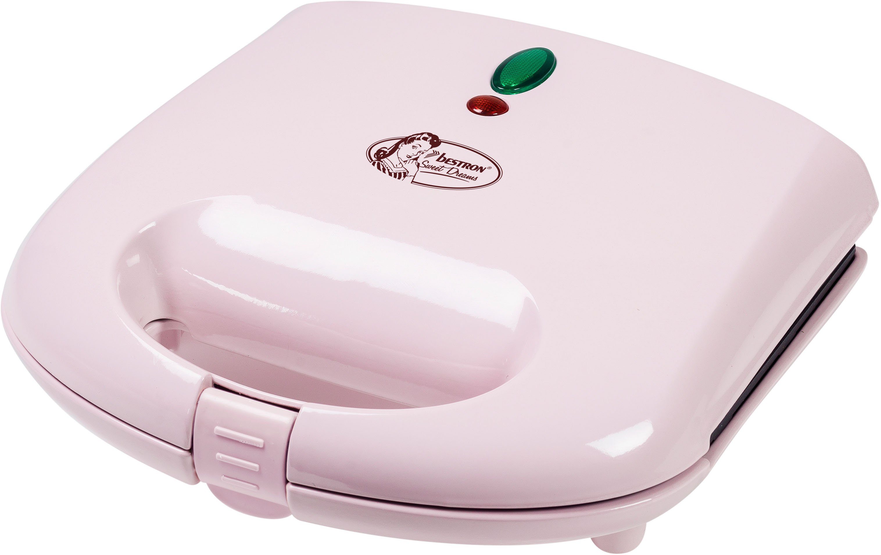 bestron Wafelijzer ASW401P Sweet Dreams voor belgische wafels, in retrodesign, voor 2 wafels, roze