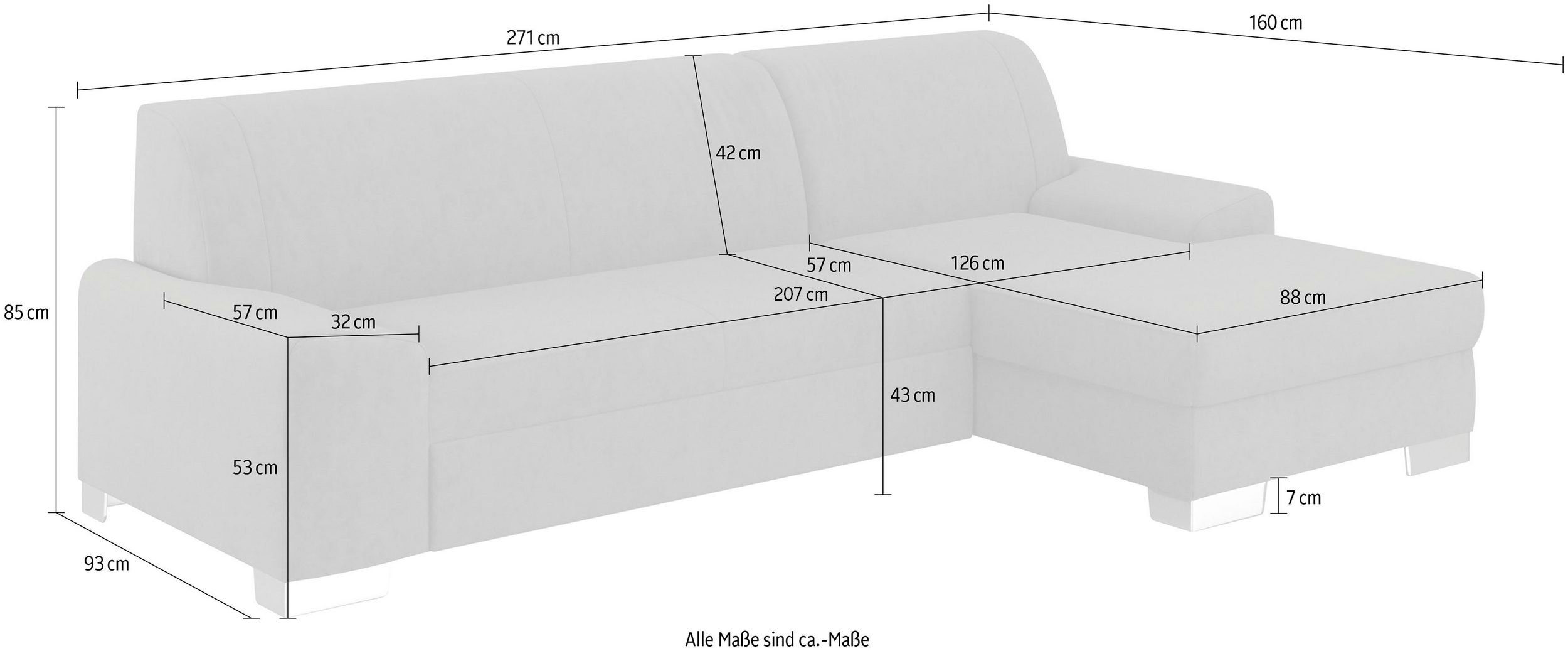 DOMO collection Hoekbank Anzio L-Form, whlw. Bettfunktion, Federkern, hochwertig, Breite 271 cm naar keuze met slaapfunctie en binnenvering