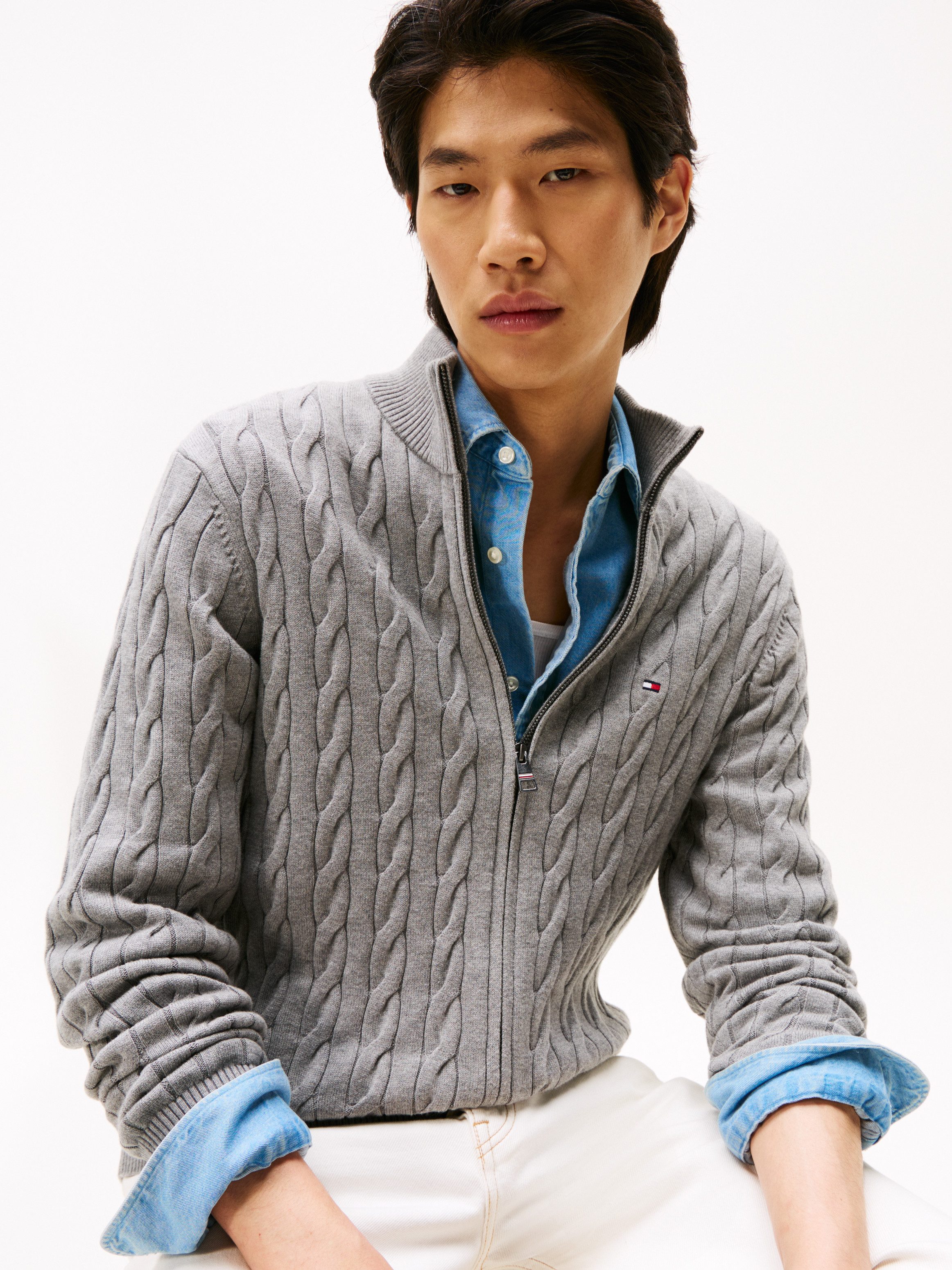 Tommy Hilfiger Vest CLASSIC COTTON CABLE ZIP THROUGH