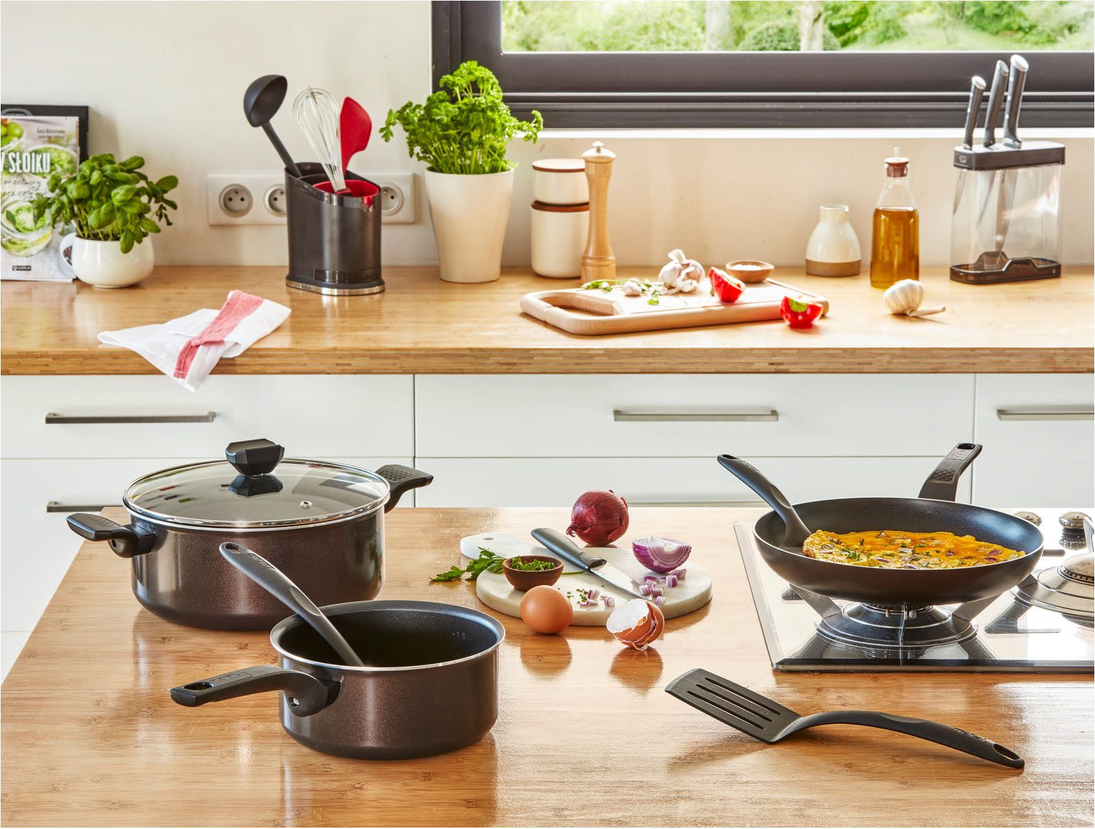Tefal Pannenset Easy Cook & Clean, anti-aanbaklaag, niet inductiegeschikt (set, 2-delig)