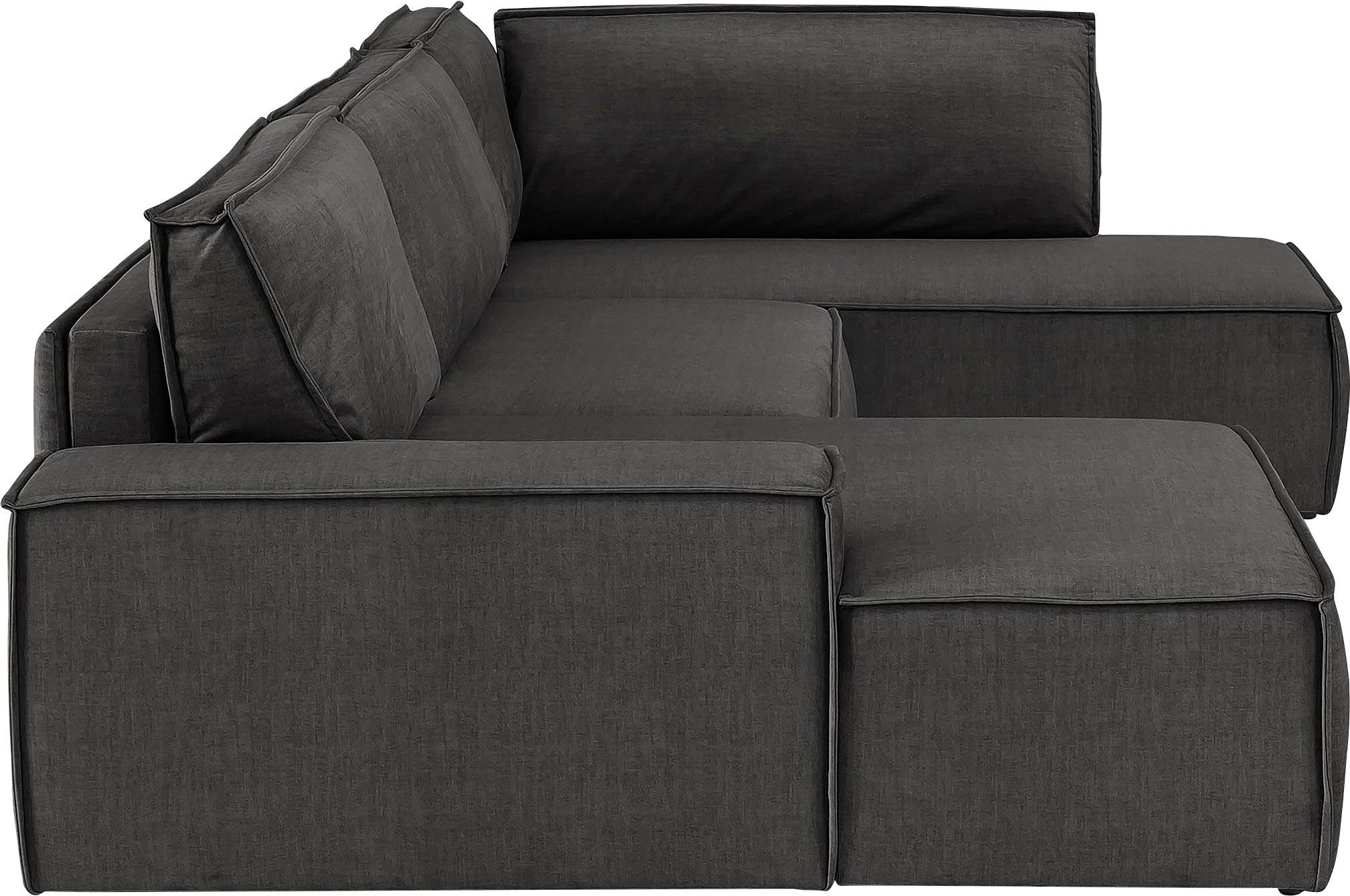 Home affaire Zithoek SHERWOOD 329 cm, U-vorm, slaapbank, Slaapfunctie met bedkist (194x139 cm), cord, vintage, fluweel