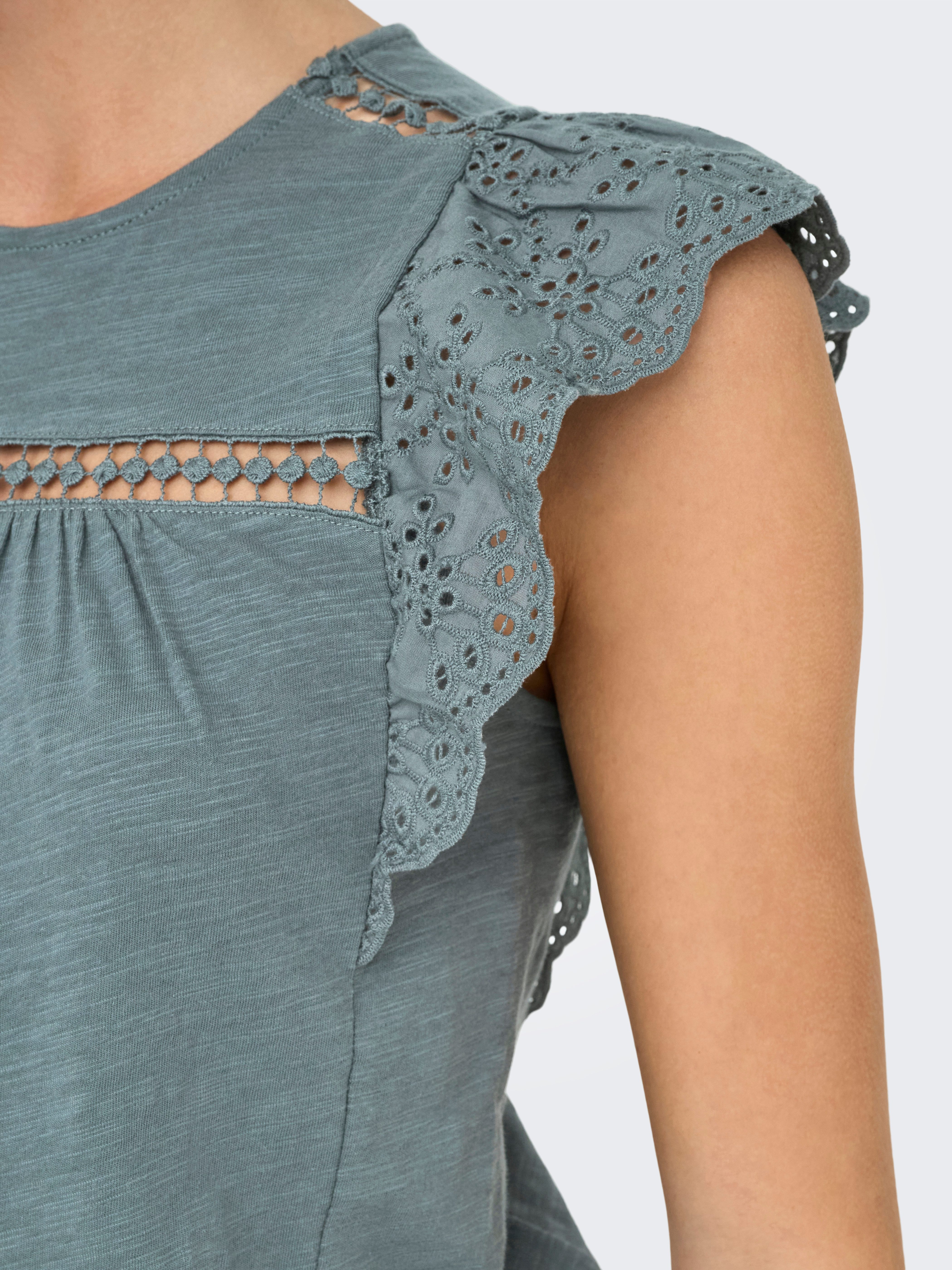 Only Shirt met korte mouwen ONLLEA S/L FRILL MIX TOP JRS