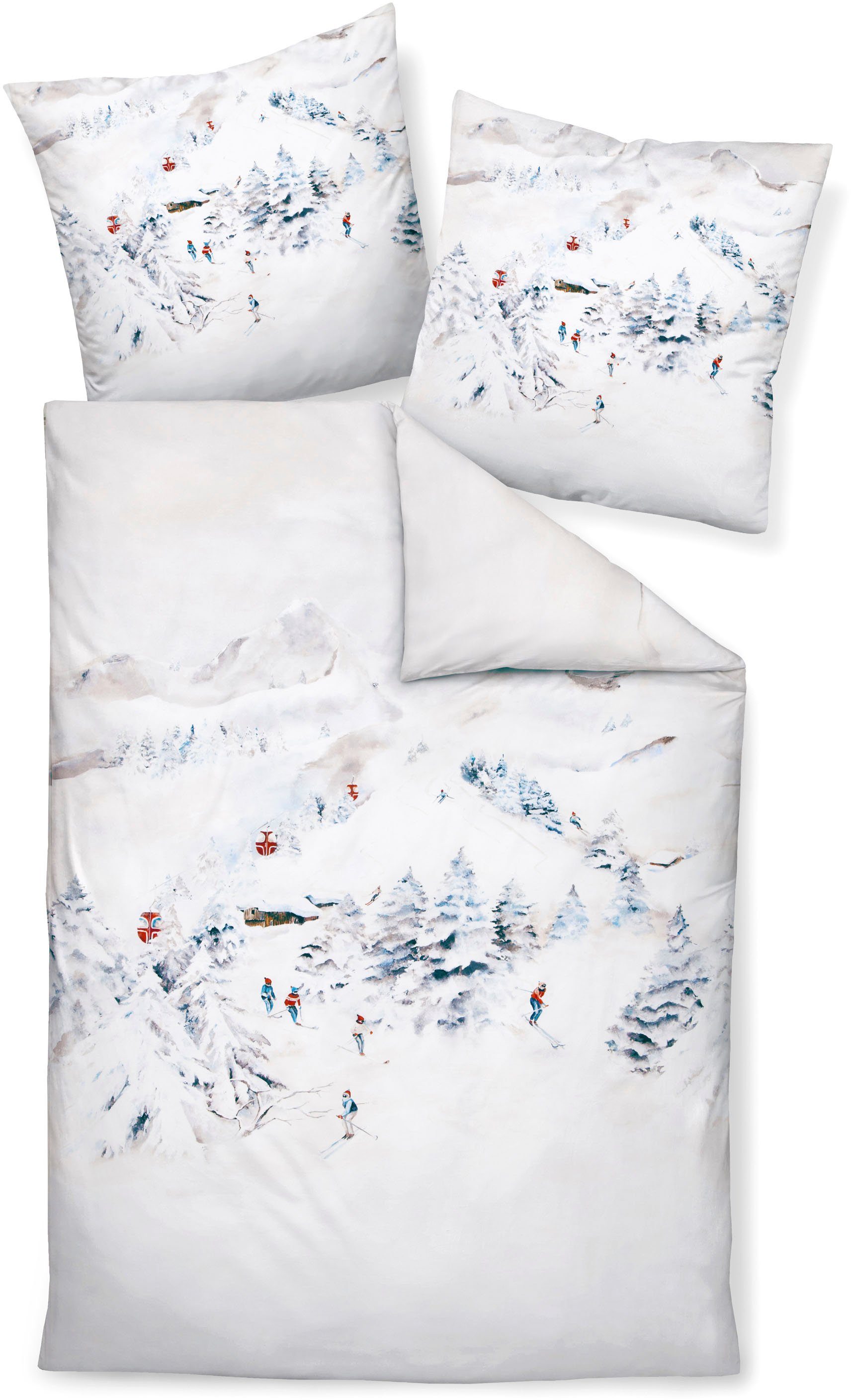 Janine Overtrekset Mako-satijn 42114 Winterbeddengoed, ski's, wintervakantie dekbedovertrekken blauw