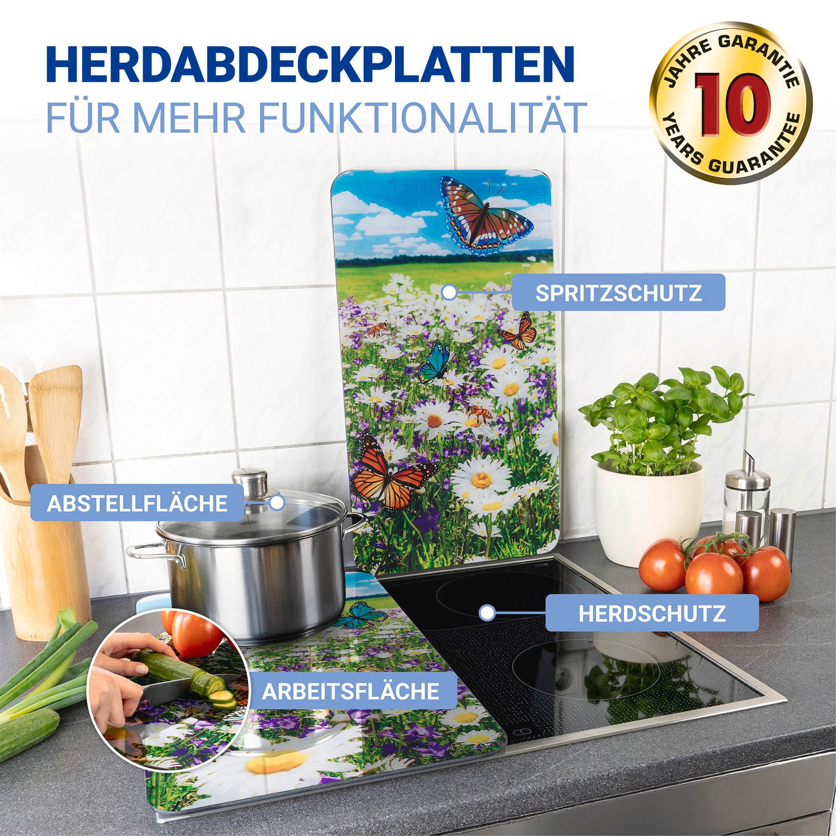 WENKO Kookplaatdeksel Universeel Model Zomerweide Kookplaatafdekking voor alle soorten kookplaten, krasvast, met antislipvoetjes (set, 2-delig)
