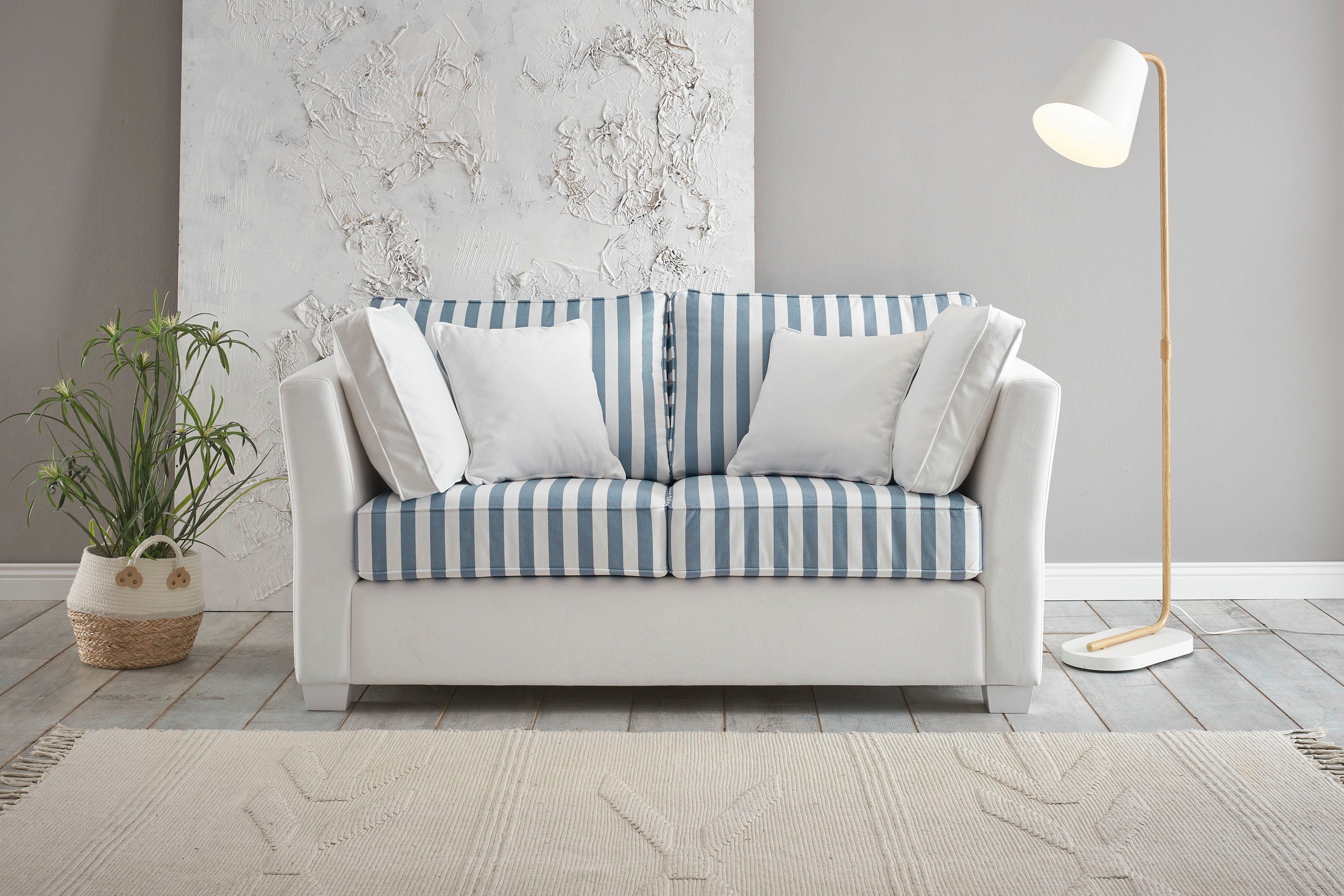 Home affaire 2-zitsbank California maritieme landelijke stijl, in 3 breedtes, met witgelakte houten poten