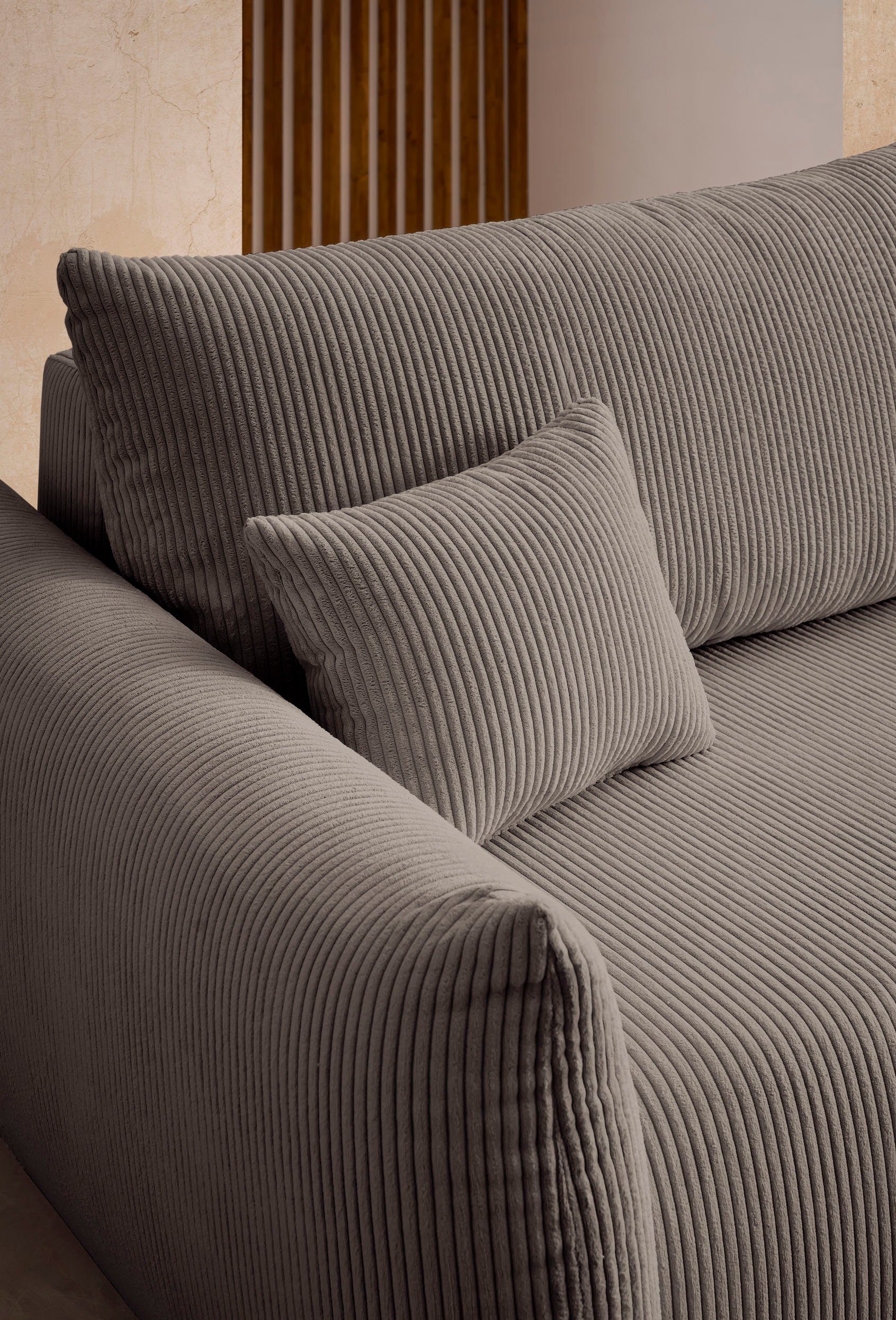 INOSIGN 3-zitsbank MAVAS slaapbank met bedlade ca. 240/108 cm (ligoppervlak 212/145 cm), ribfluweel, chenille, structuur