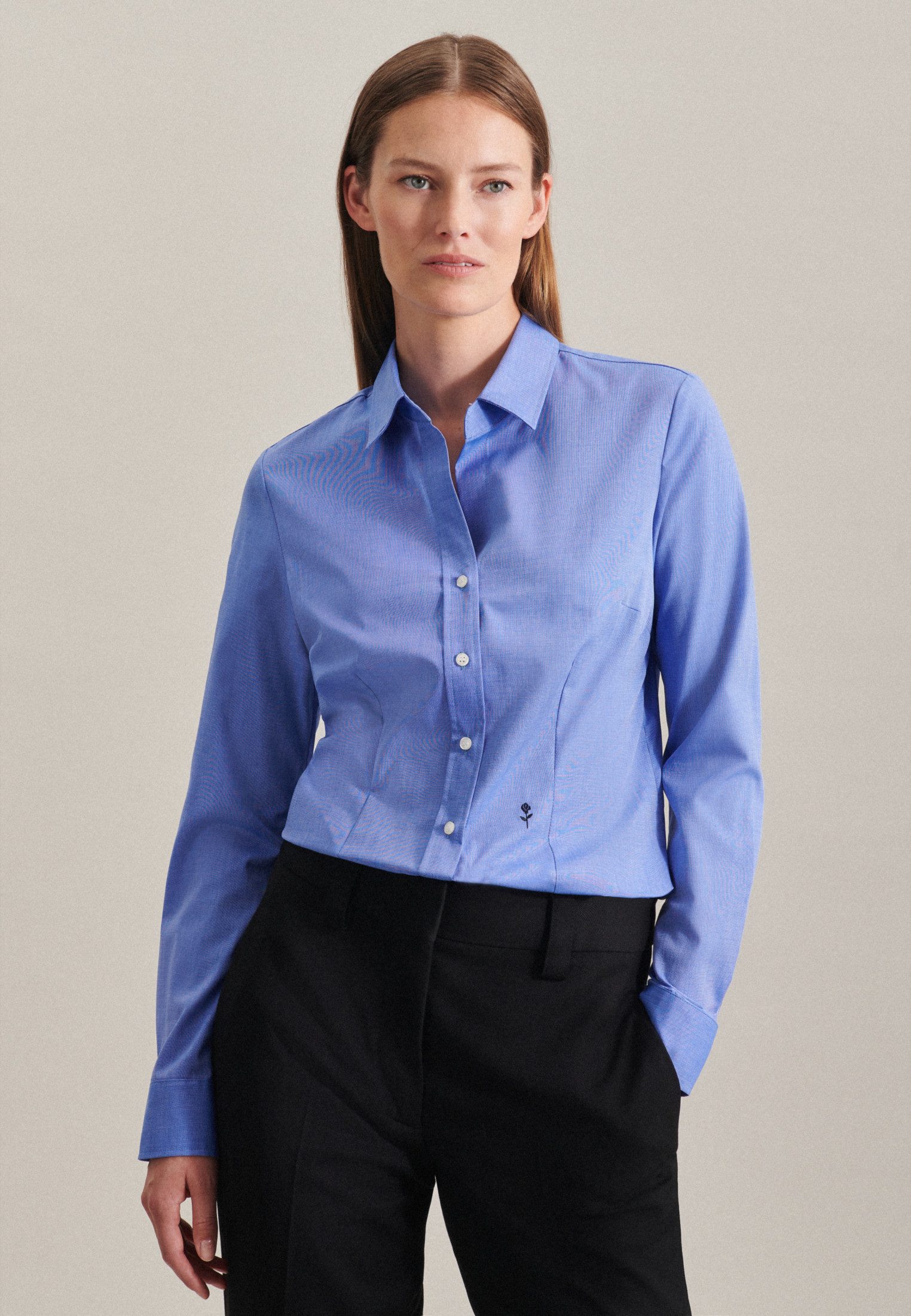 seidensticker Overhemdblouse Zwarte roos Lange mouwen kraag uni