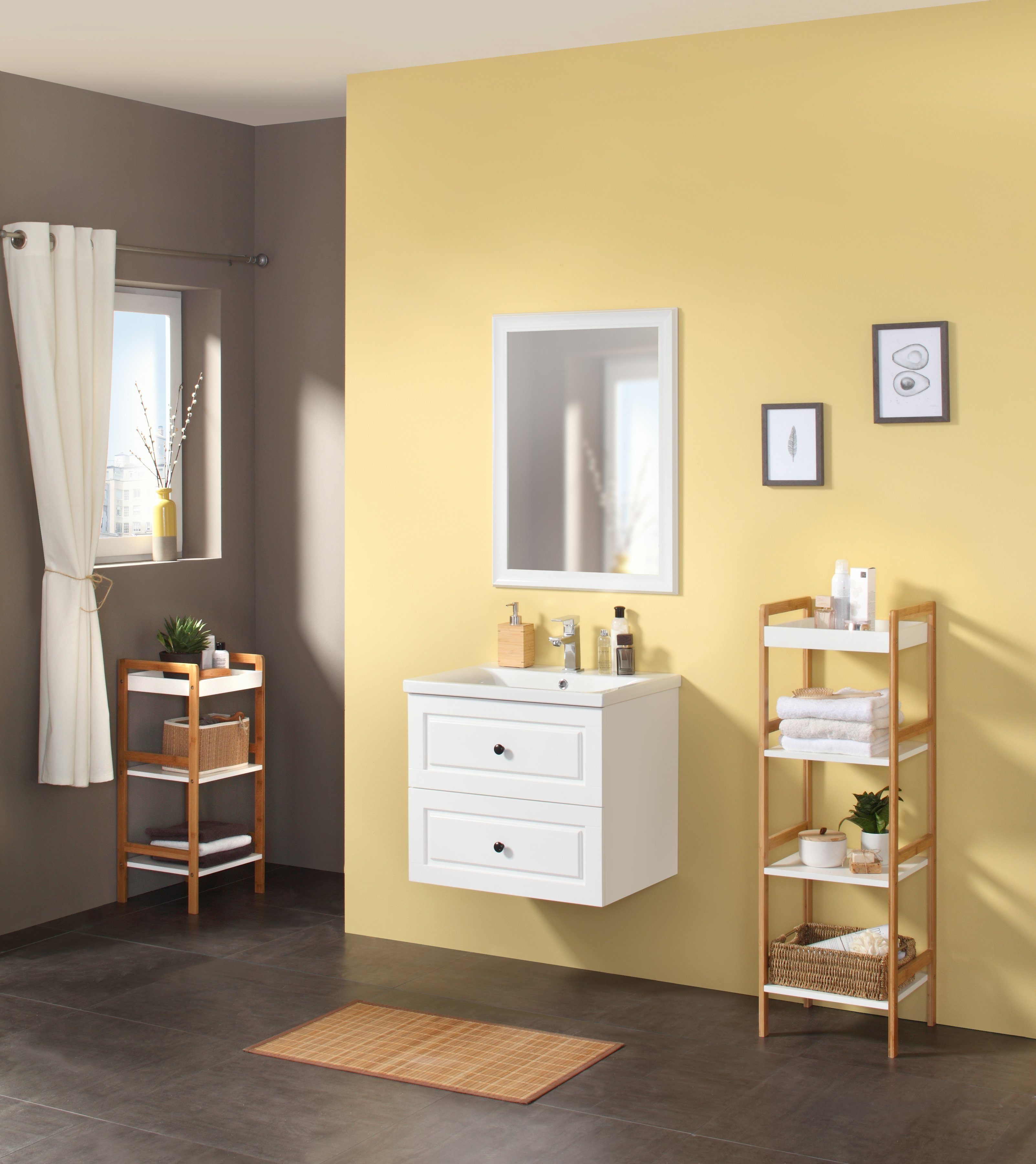 welltime Badkamerrekje Spa Planchet van wit gelakt MDF, poten van robuust bamboe (set)