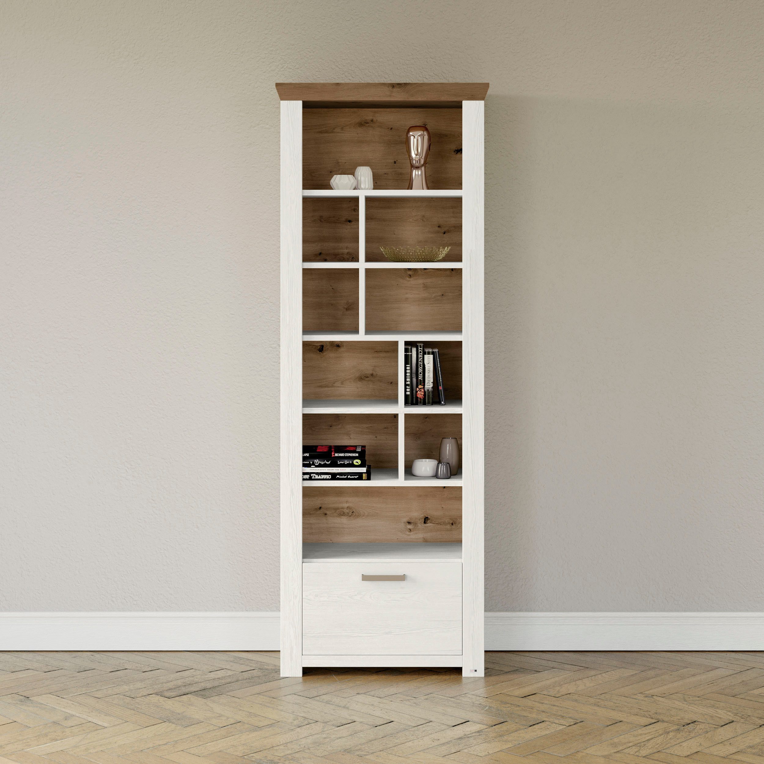 set one by Musterring Rek York Type 07, open ontwerp, verlichting optioneel, B 75 x H 207 cm rekken wit