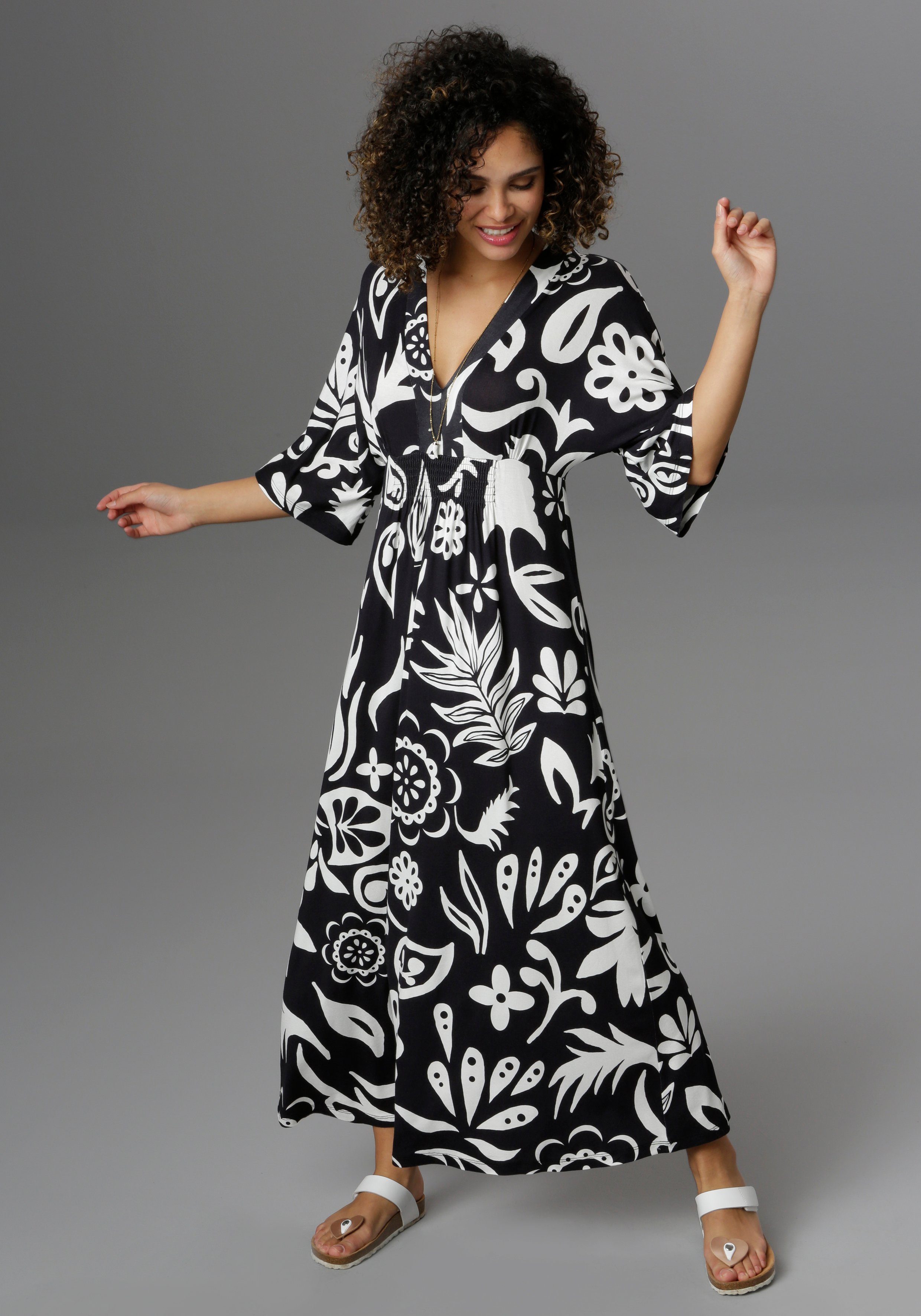 Aniston SELECTED Maxi-jurk met wijde 3/4-mouwen