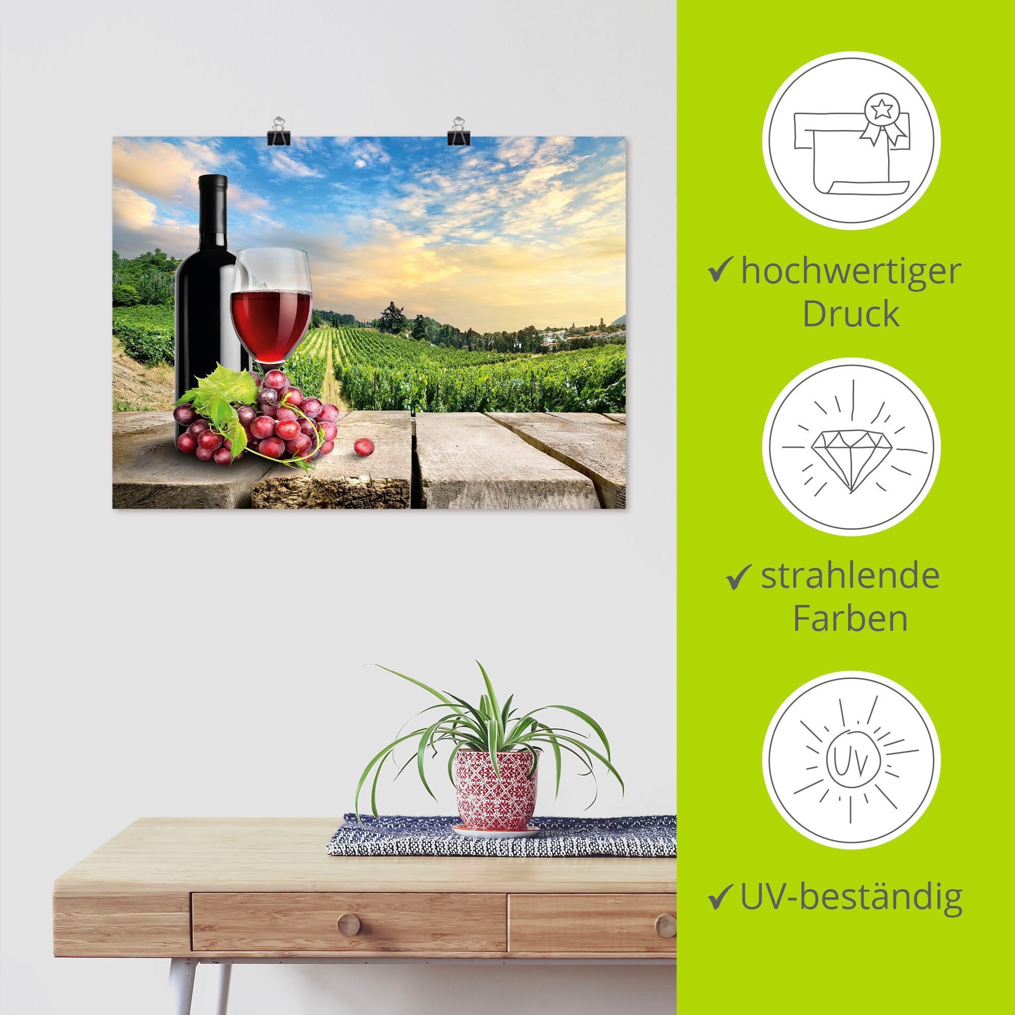 Artland Artprint Wijn voor wijnbergen als artprint van aluminium, artprint voor buiten, poster, muursticker in diverse maten formaten