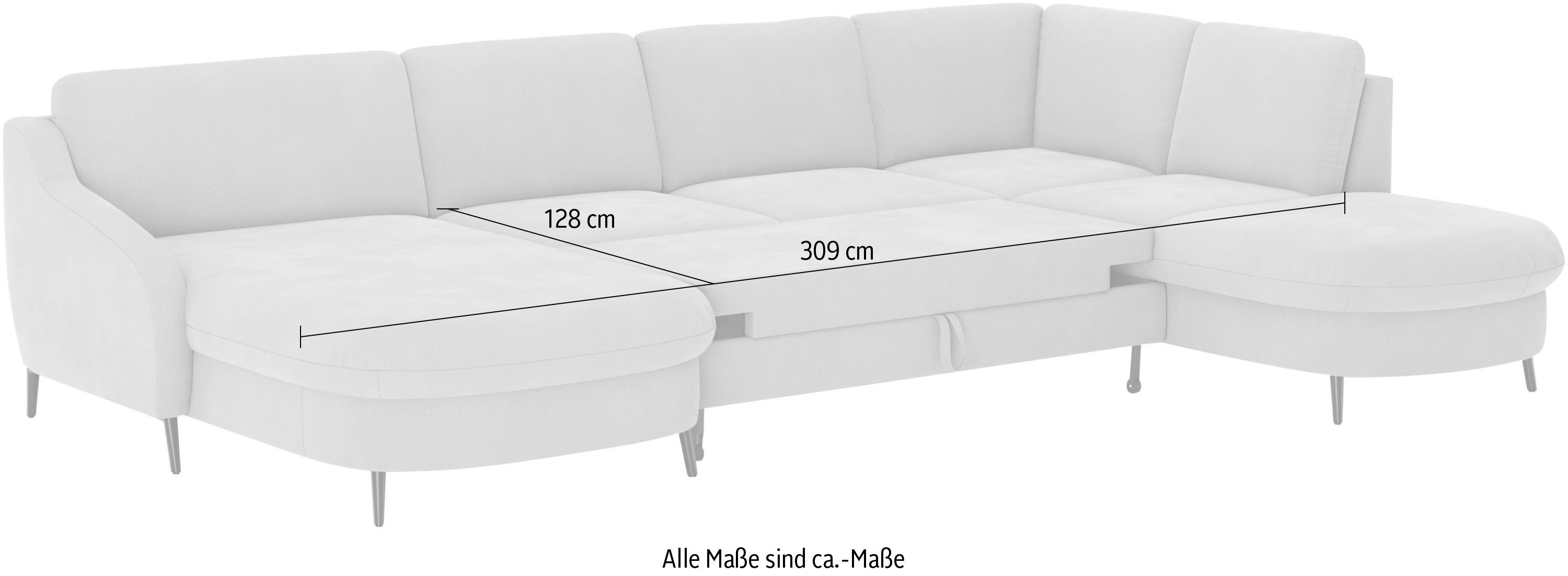 sit&more Zithoek Soul U-model optioneel met bedfunctie en bedlade of lade