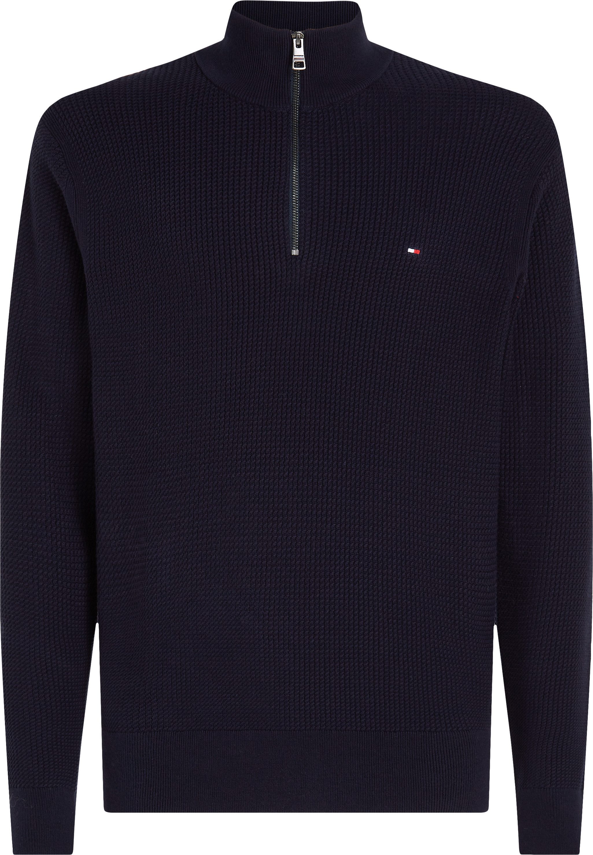 Tommy Hilfiger Trui met staande kraag BT-STRUCTURE ZIP MOCK-B in grote maten, met logo-borduursel op borsthoogte