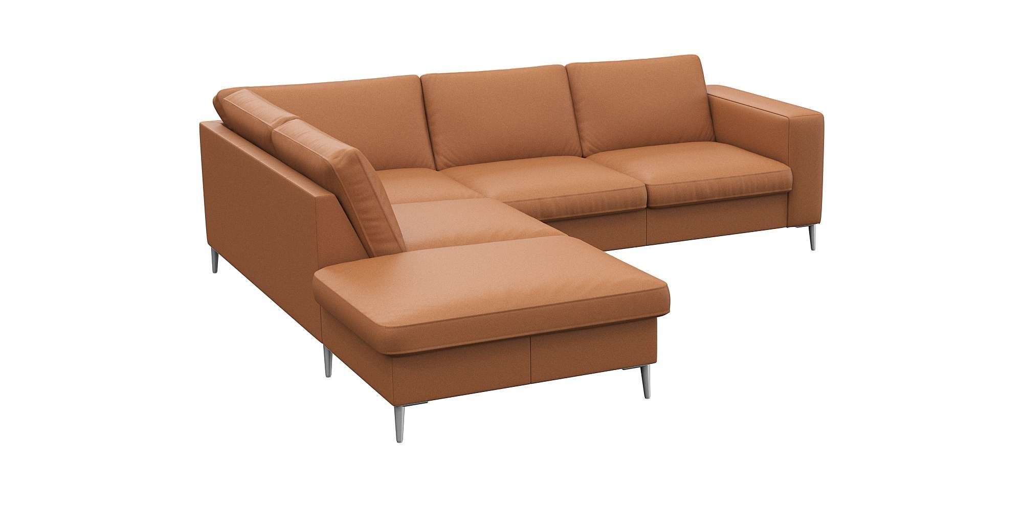 FLEXLUX Hoekbank Fiore, L-vorm brede armleuningen, aluminiumkleurige poten, bxd 241x225 cm, koudschuim in de zitting