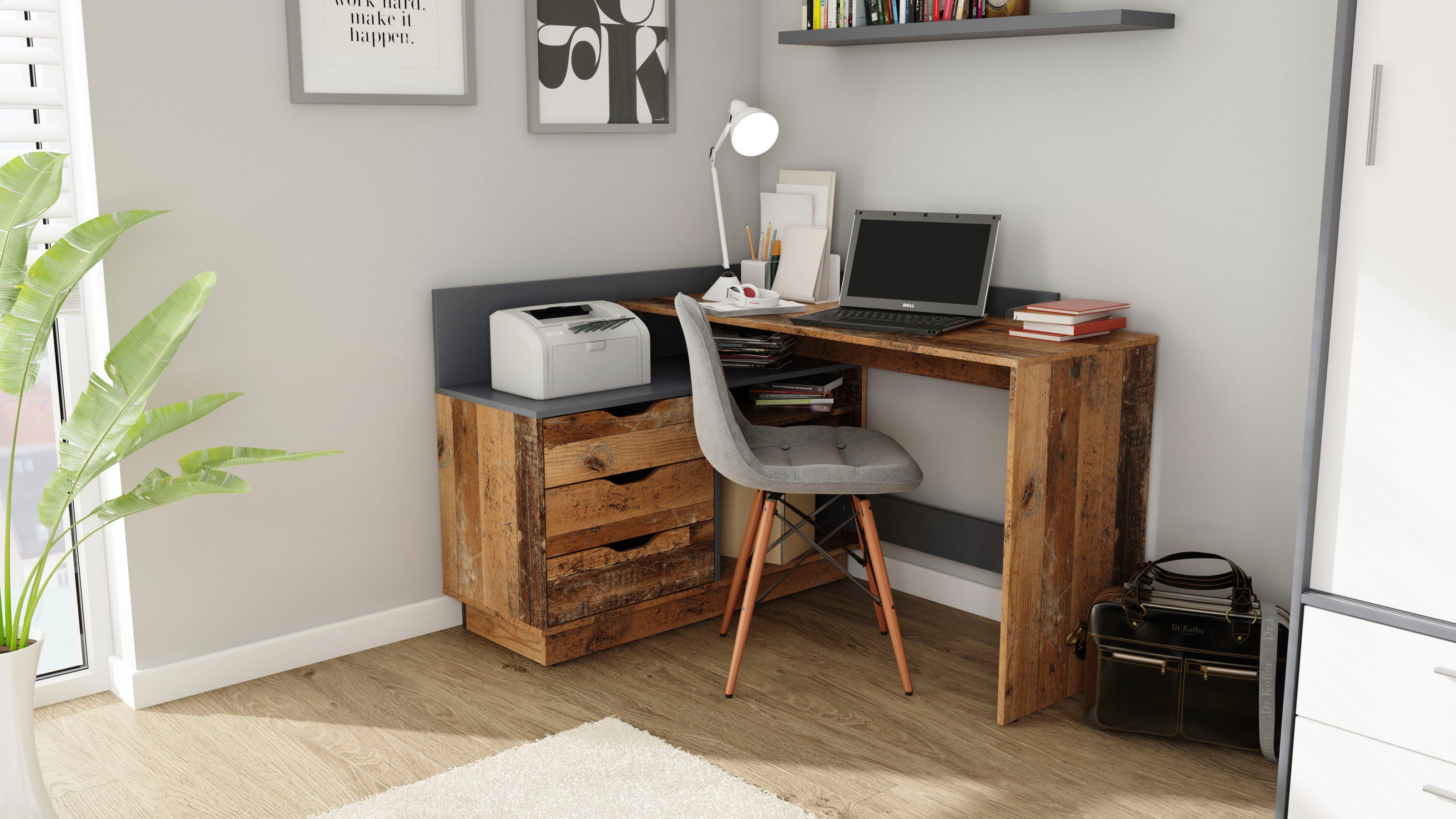 byLIVING Hoekbureau Bern met veel opbergruimte, breedte 129 cm, rechts of links monteerbaar