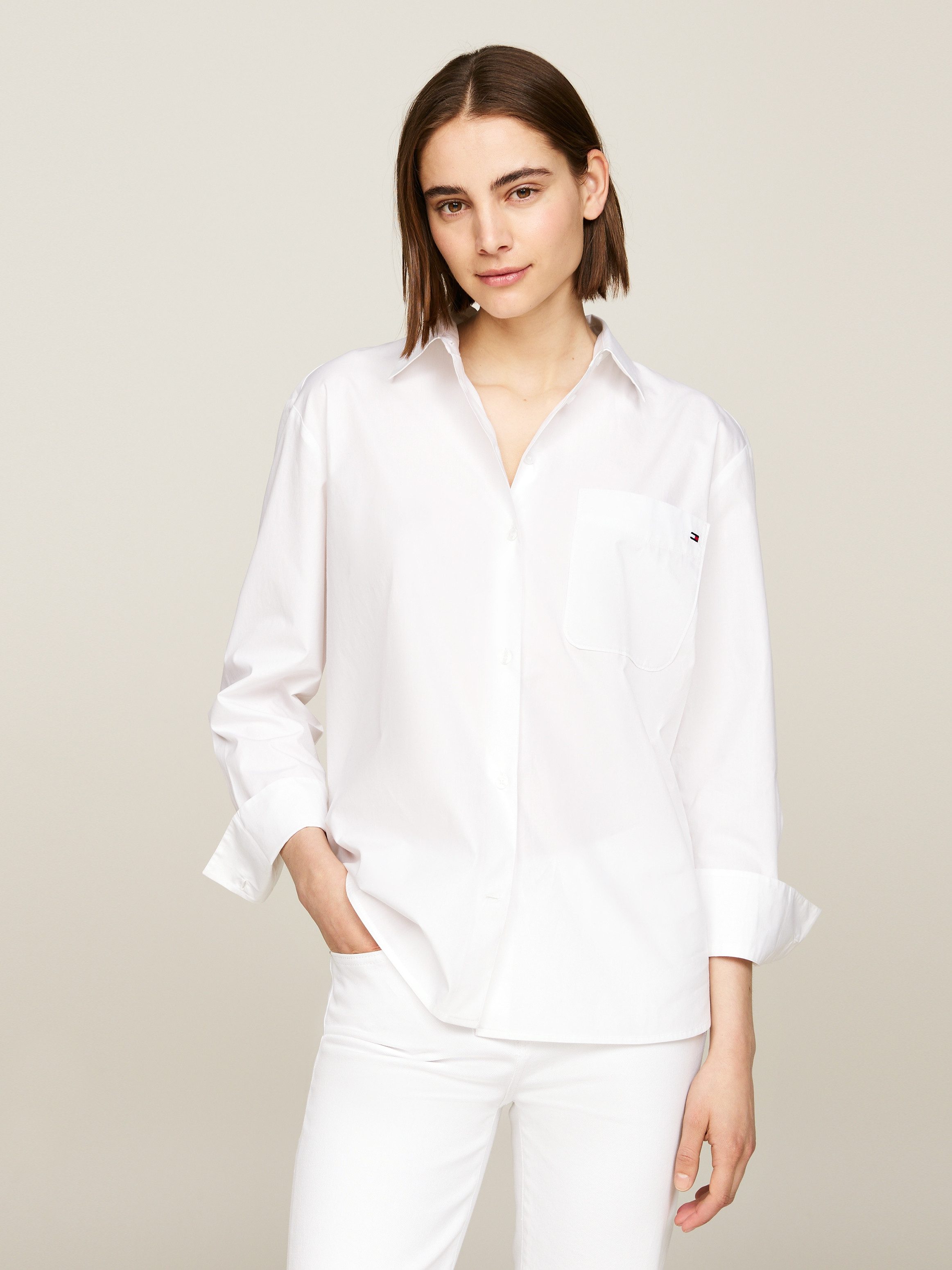 Tommy Hilfiger Overhemdblouse SOLID COTTON EASY FIT SHIRT