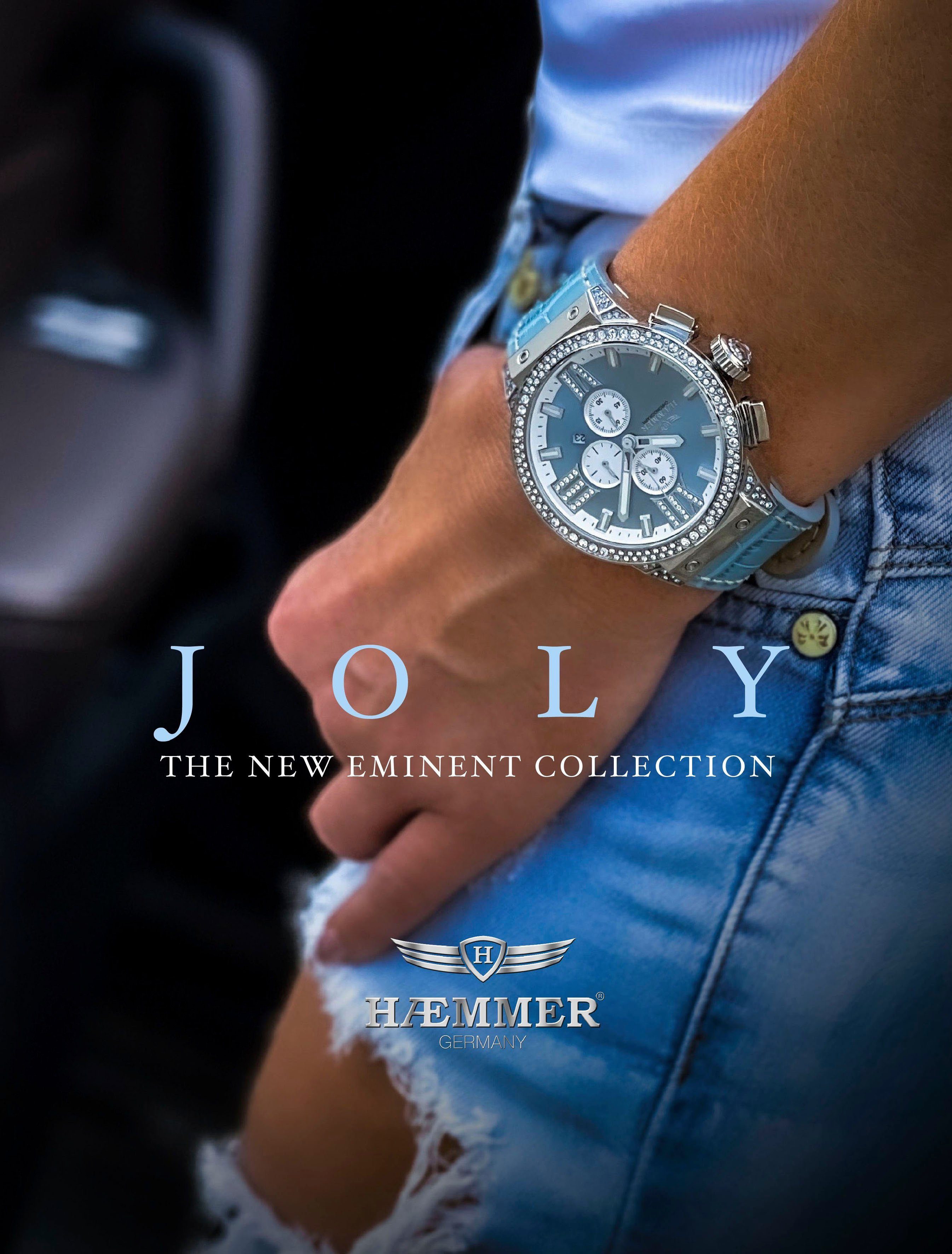 HAEMMER GERMANY Chronograaf EMINENT Quartzhorloge, dameshorloge, datum, stopwatchfunctie, saffierglas, leren band