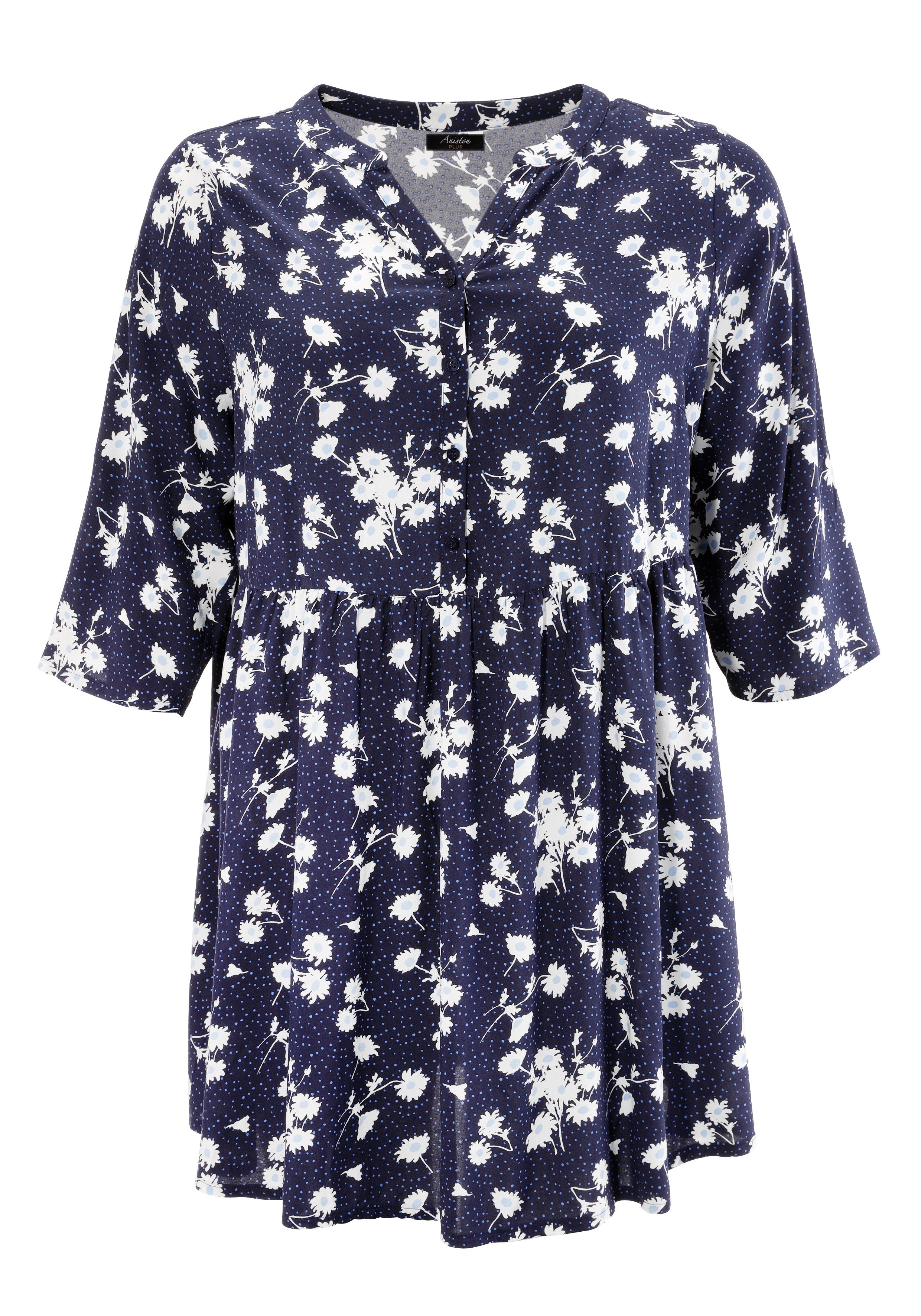 Aniston PLUS Lange blouse met bloemen en kleine stippen bedrukt - nieuwe collectie