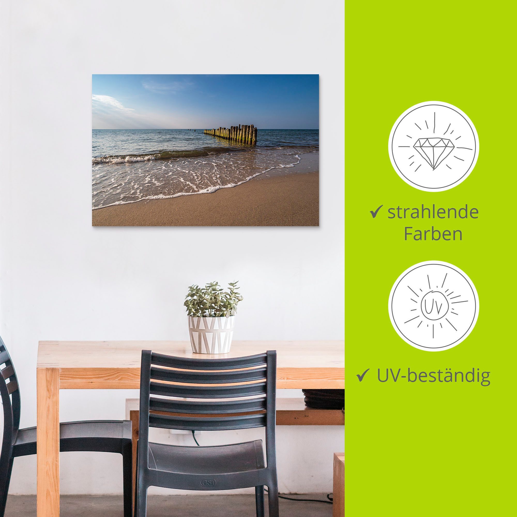 Artland Aluminium dibond print Kribben aan kust Oostzee bij Graal geschikt voor binnen en buiten, buitenafbeelding