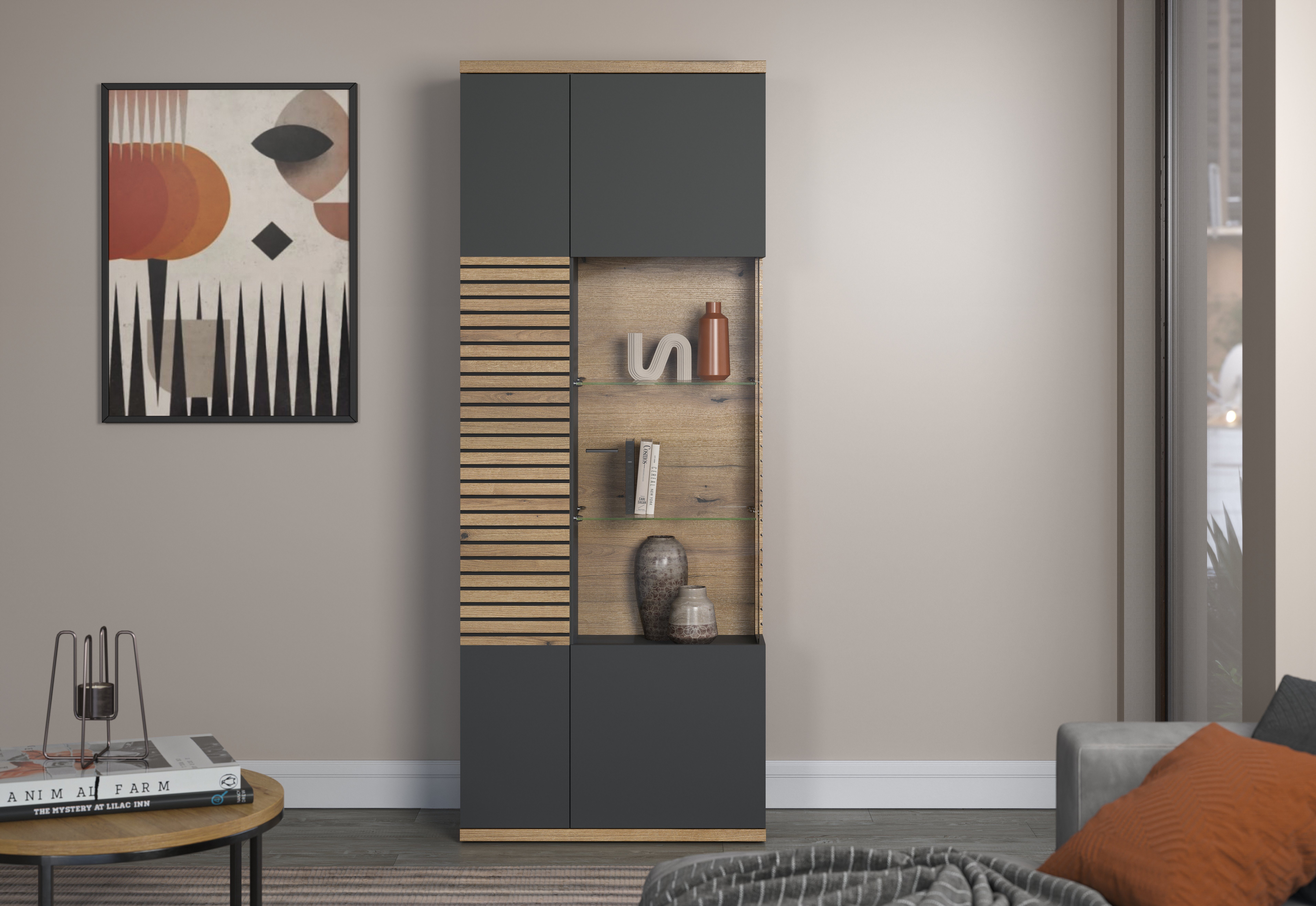 INOSIGN Vitrinekast Norris Woonkamer vitrine in ribbellook en royale presentatieoppervlak