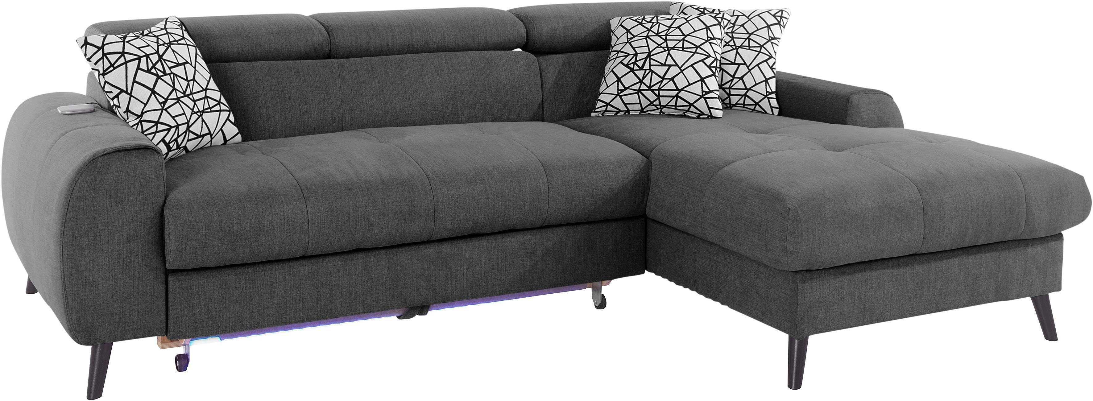 COTTA Hoekbank Mia L-vorm met 3 sierkussens keuze met bedfunctie, bedlade, verlichting & draadloze oplader