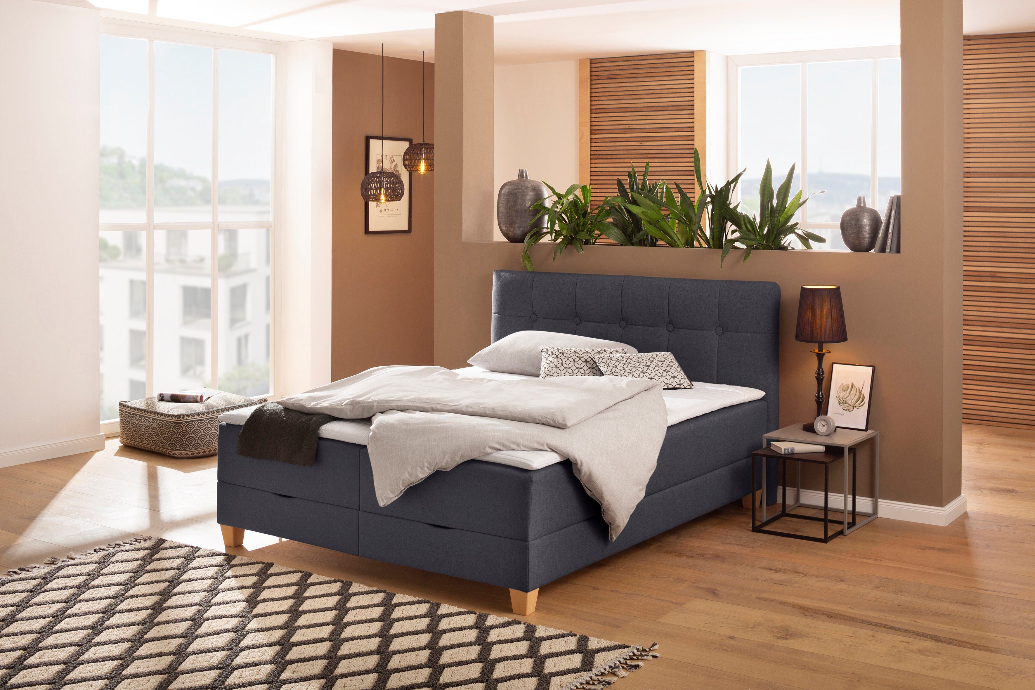 Home affaire Boxspring Lonrai in h2, h3 & h4 en xxl - verlengde 220 cm kiesbaar, incl. topper
