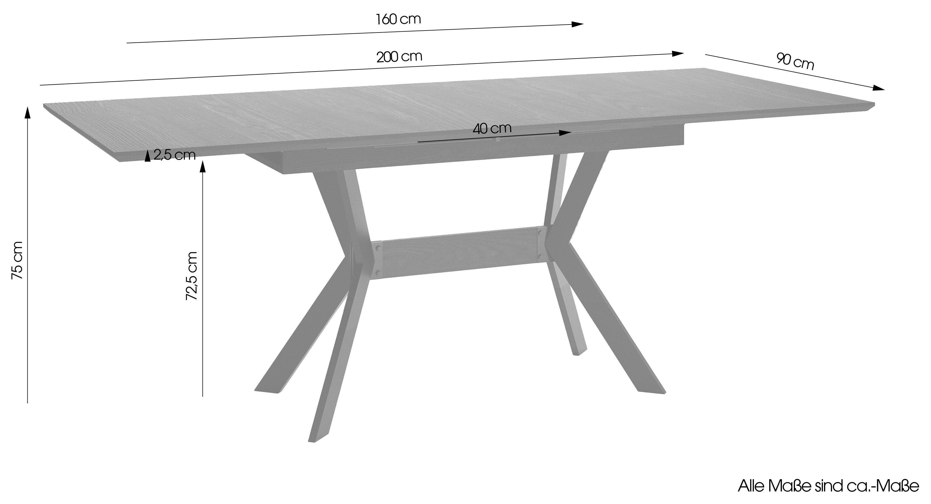 byLIVING Eettafel Bremen uittrekbaar met binnenin geplaatst inlegblad, 160 op 200 cm
