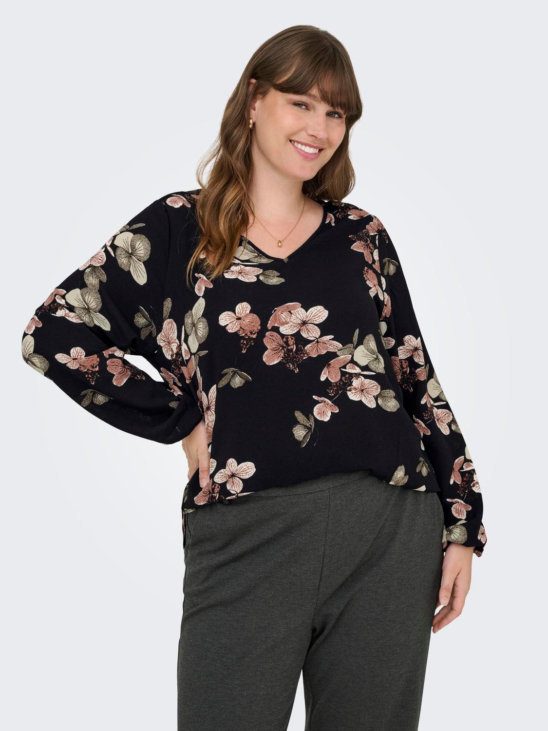 ONLY CARMAKOMA Shirt CARVICA LIFE L/S V-NECK TOP WVN NOOS
