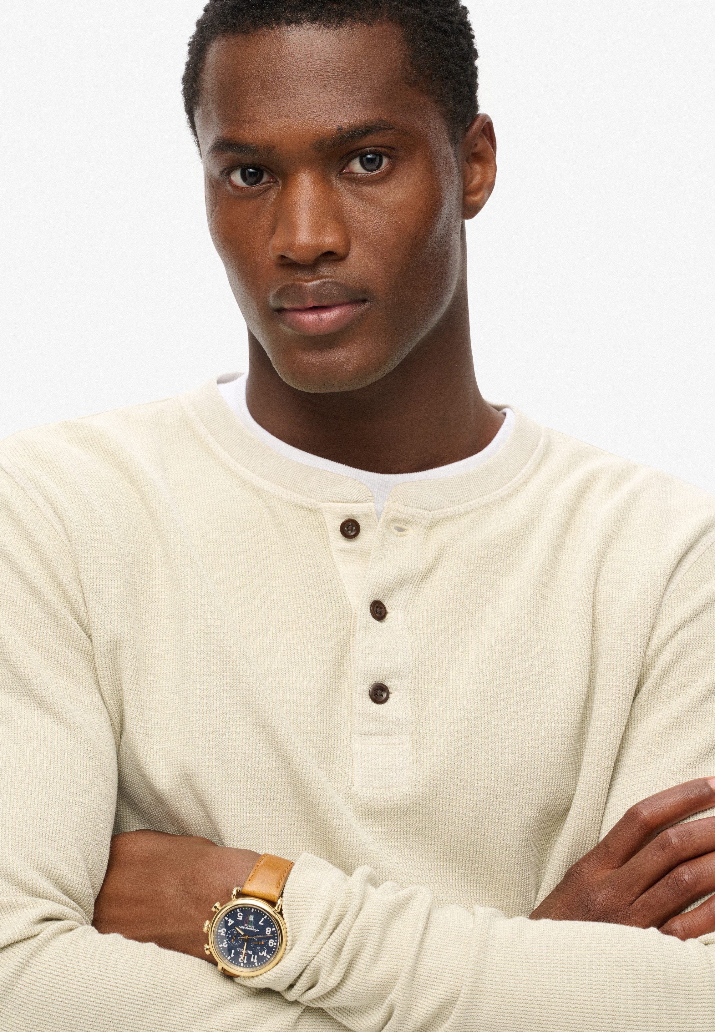 Superdry Shirt met lange mouwen WAFFLE LONG SLEEVE HENLEY TOP