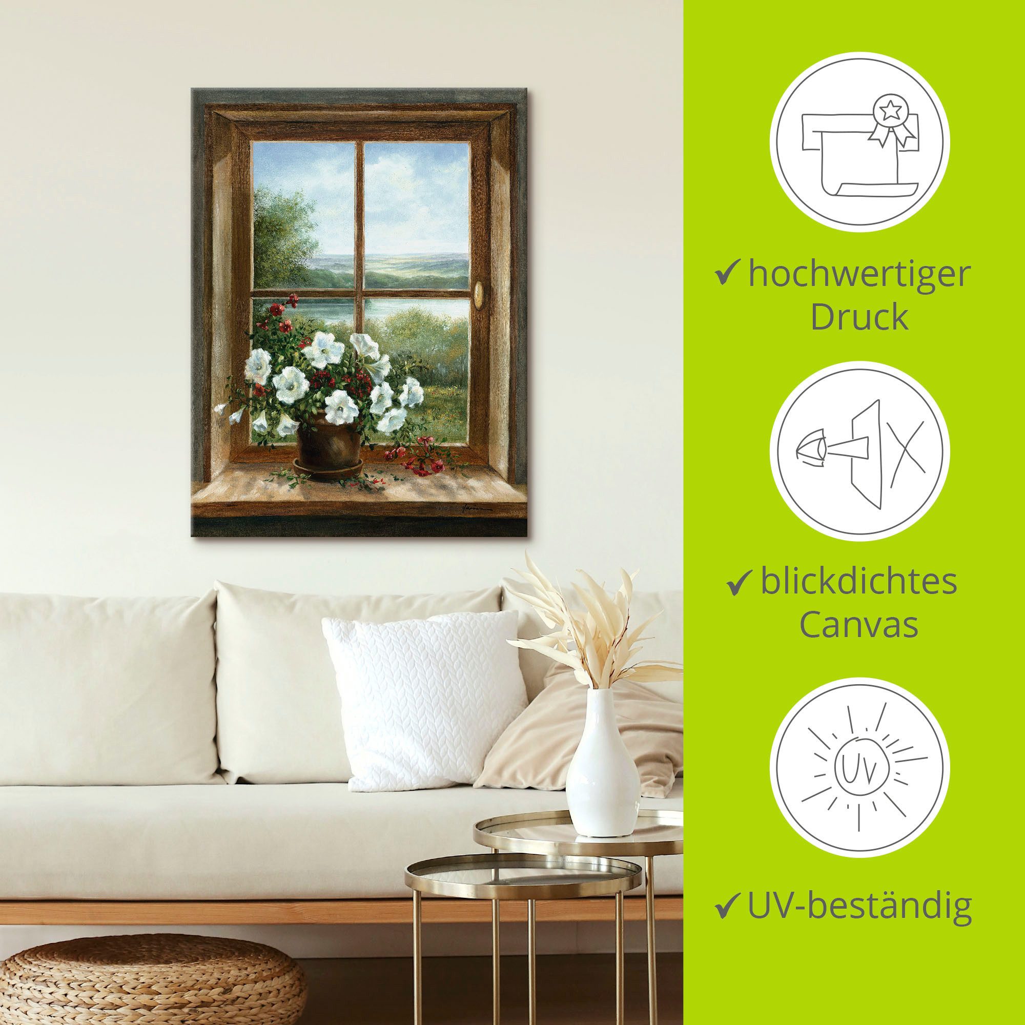 Artland Artprint Bloemen bij het raam als artprint van aluminium, artprint voor buiten, artprint op linnen, poster, muursticker