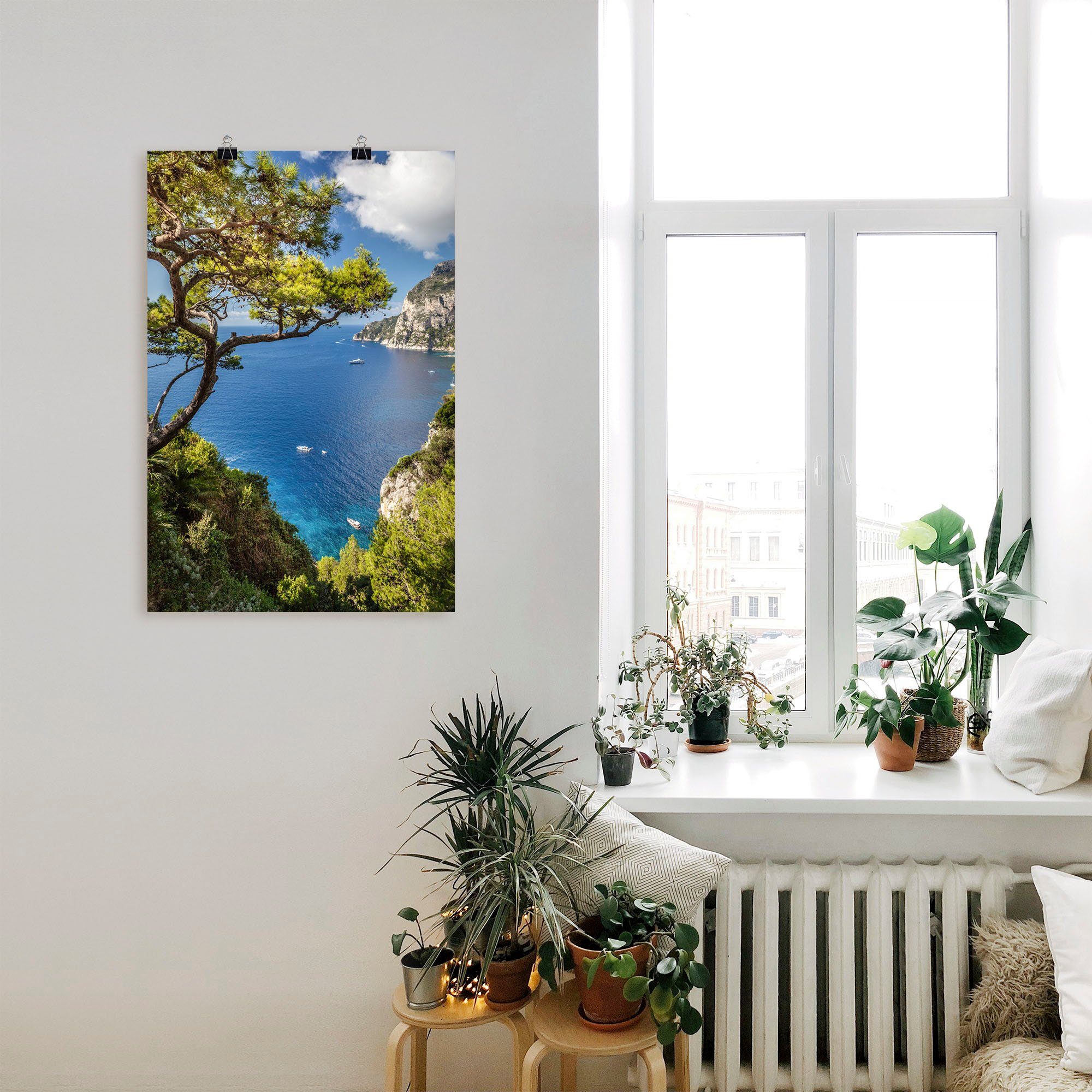 Artland Artprint Punta de Masullo, eiland capri, Italië als artprint van aluminium, artprint voor buiten, artprint op linnen, poster, muursticker