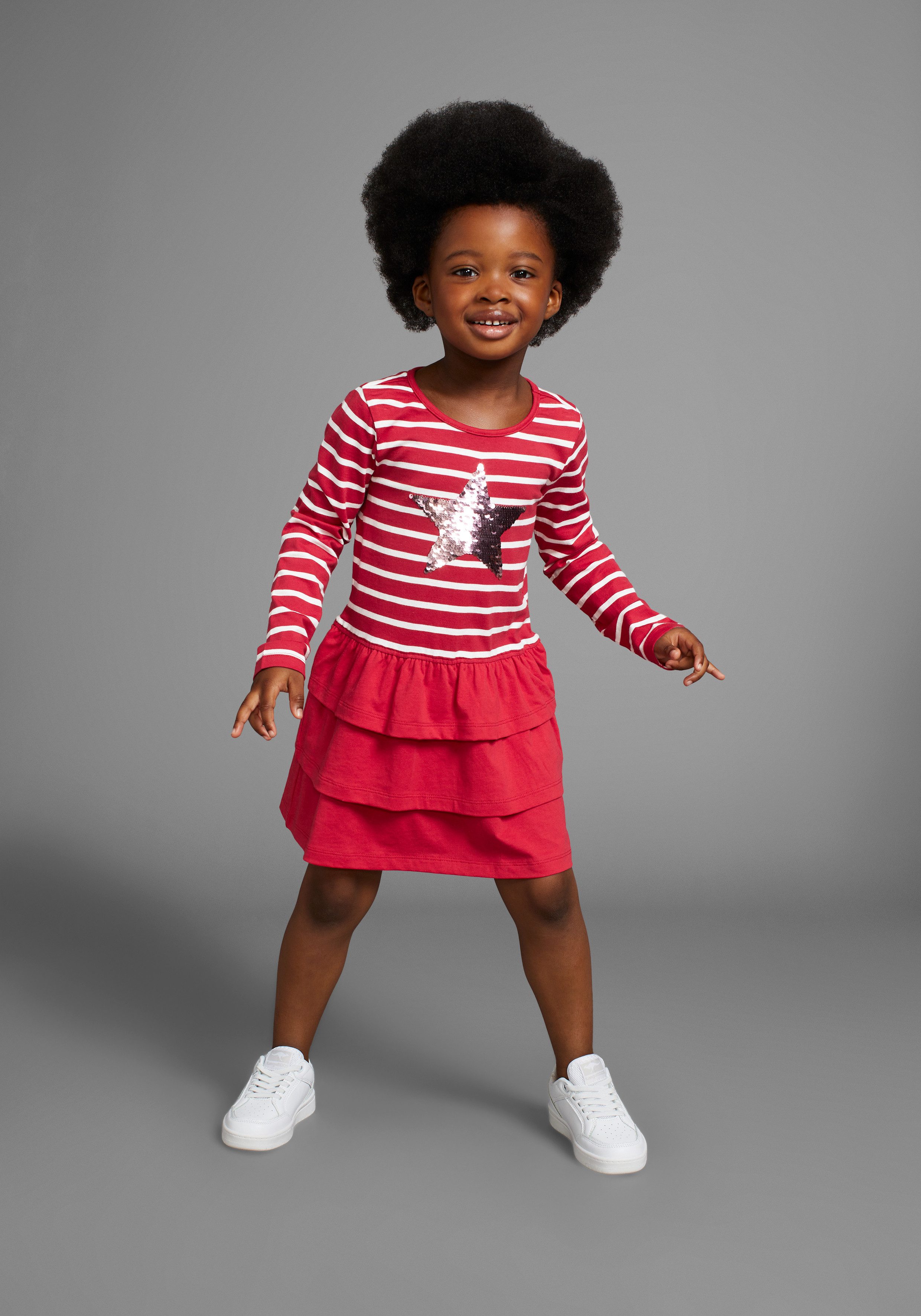 KIDSWORLD Jerseyjurk Voor kleine meisjes voor feesten en speciale gelegenheden, knie-vrije lengte, modieuze stijl