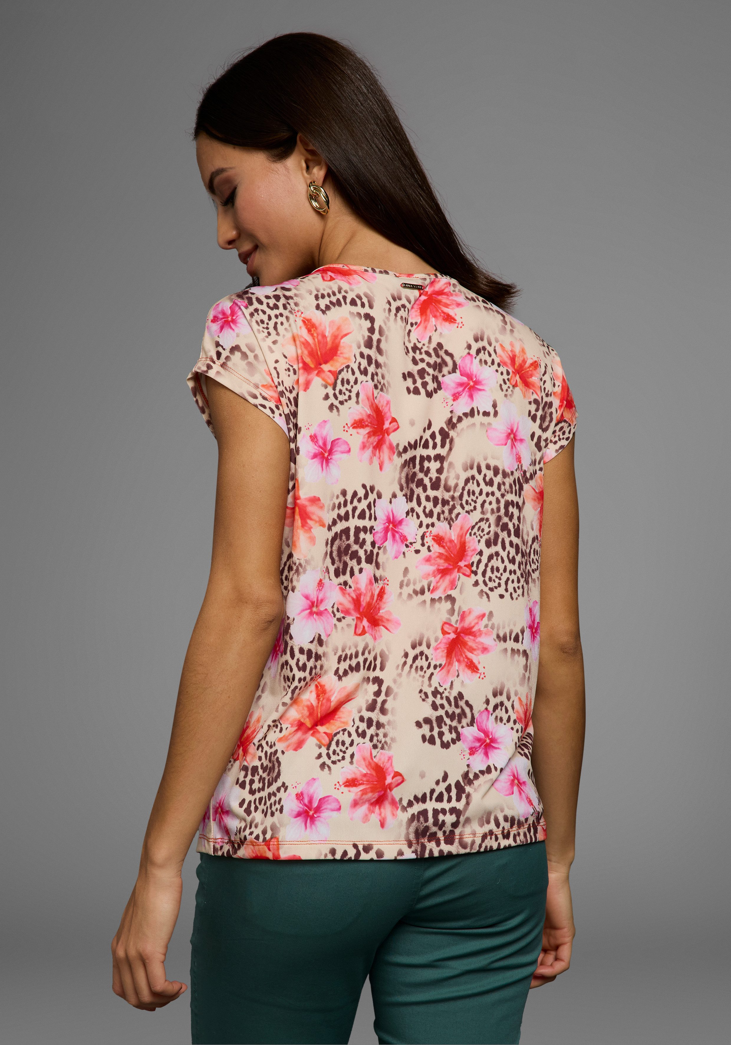 Laura Scott Shirt met korte mouwen met rits aan de v-hals - nieuwe collectie