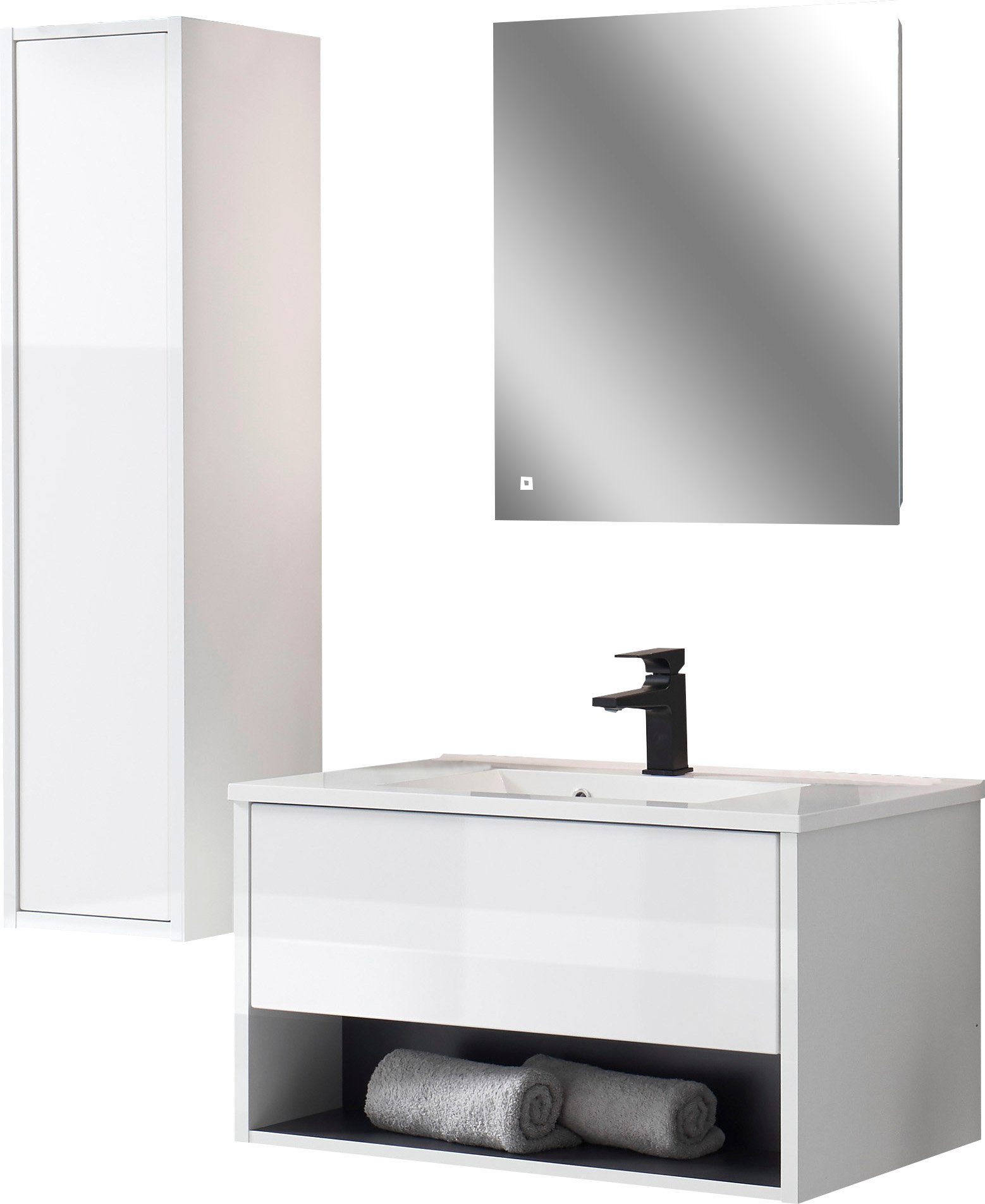 Places of Style Badkamerserie Studio Line, bad in modern ontwerp, 3-delig badkamer Kast, wastafel en spiegel, in twee kleuren beschikbaar,