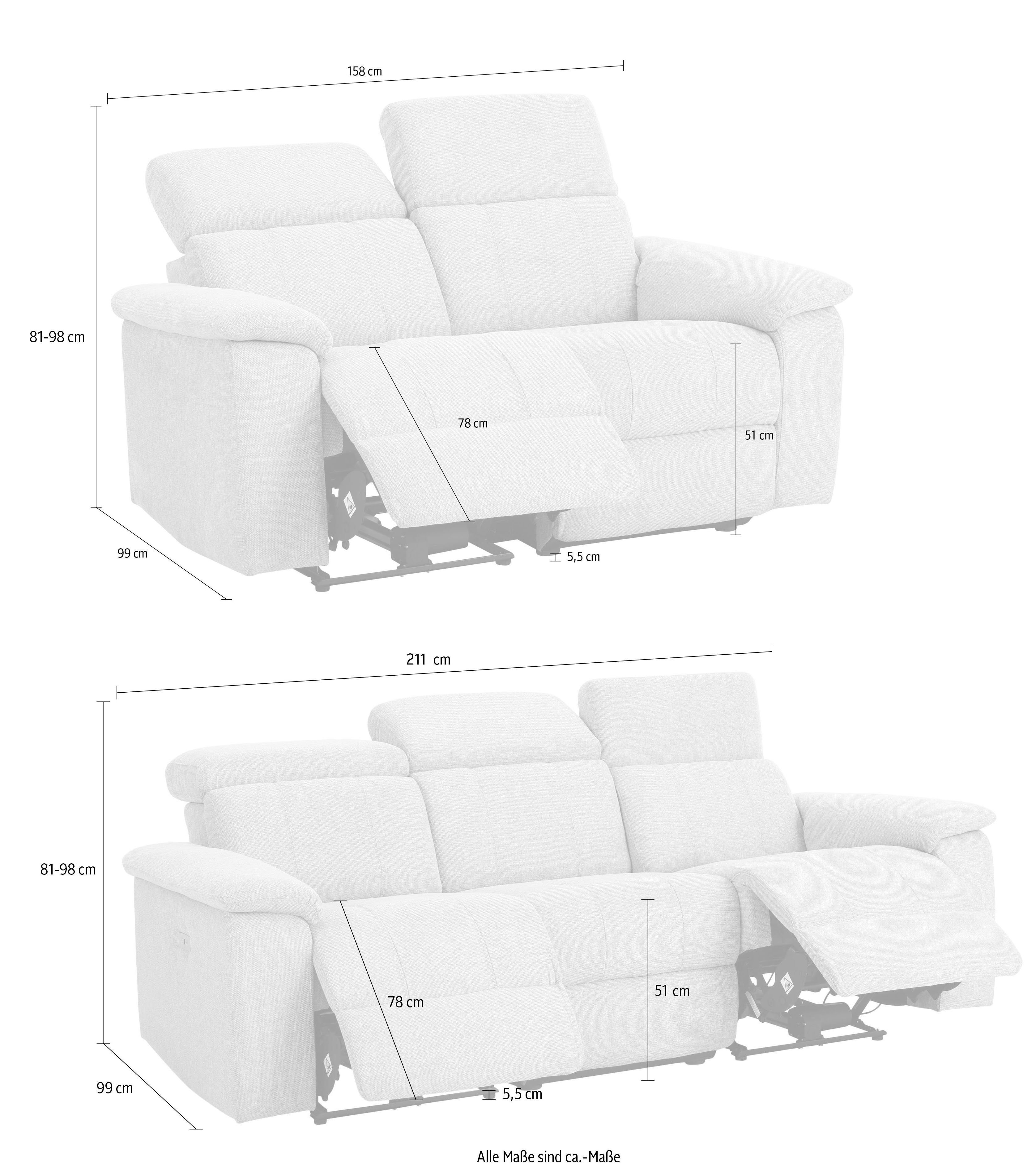 Home affaire Zithoek Binado met handmatige of elektrische relaxfunctie met usb-aansluiting (set, 2-delig)