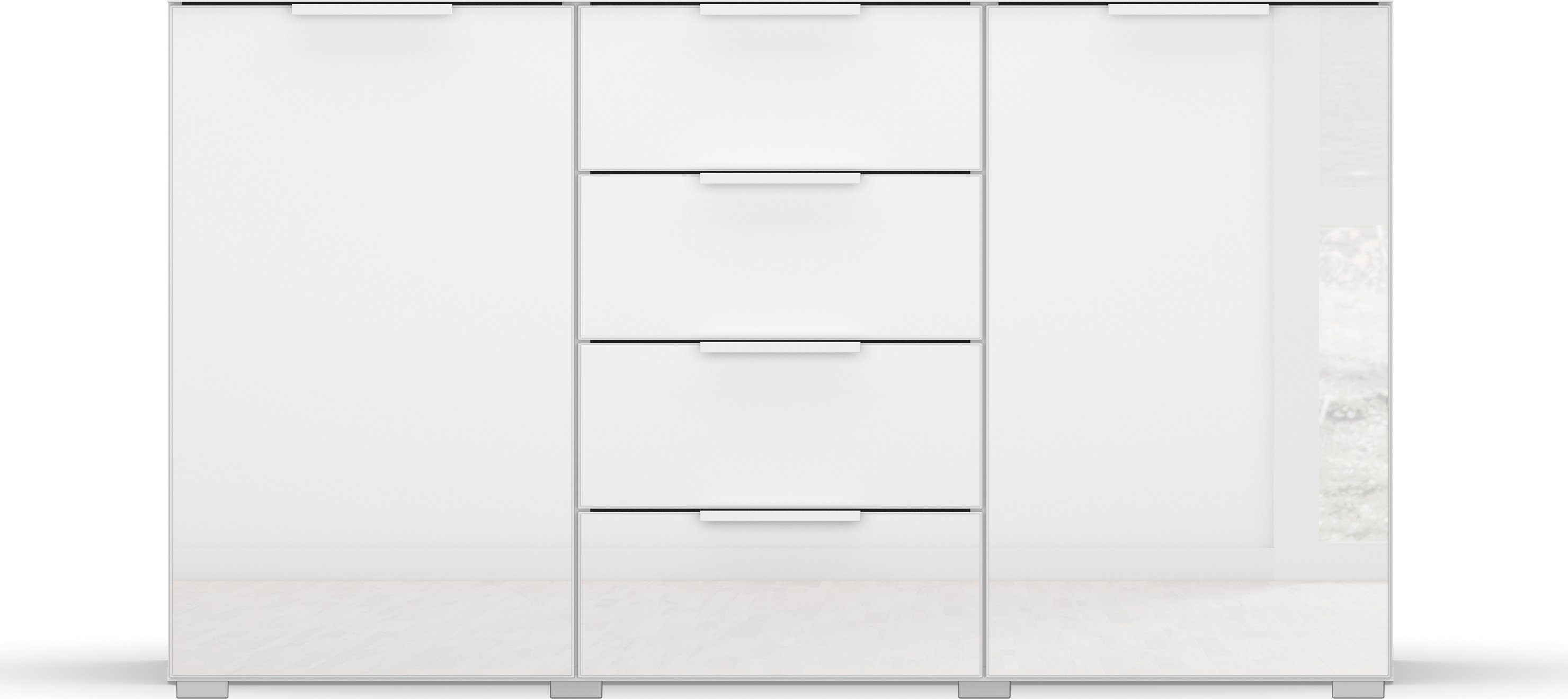 rauch Ladekast Sideboard commode combicommode KOLUNA met glasfront met 4 lades en 2 deuren en metalen grepen made in germany