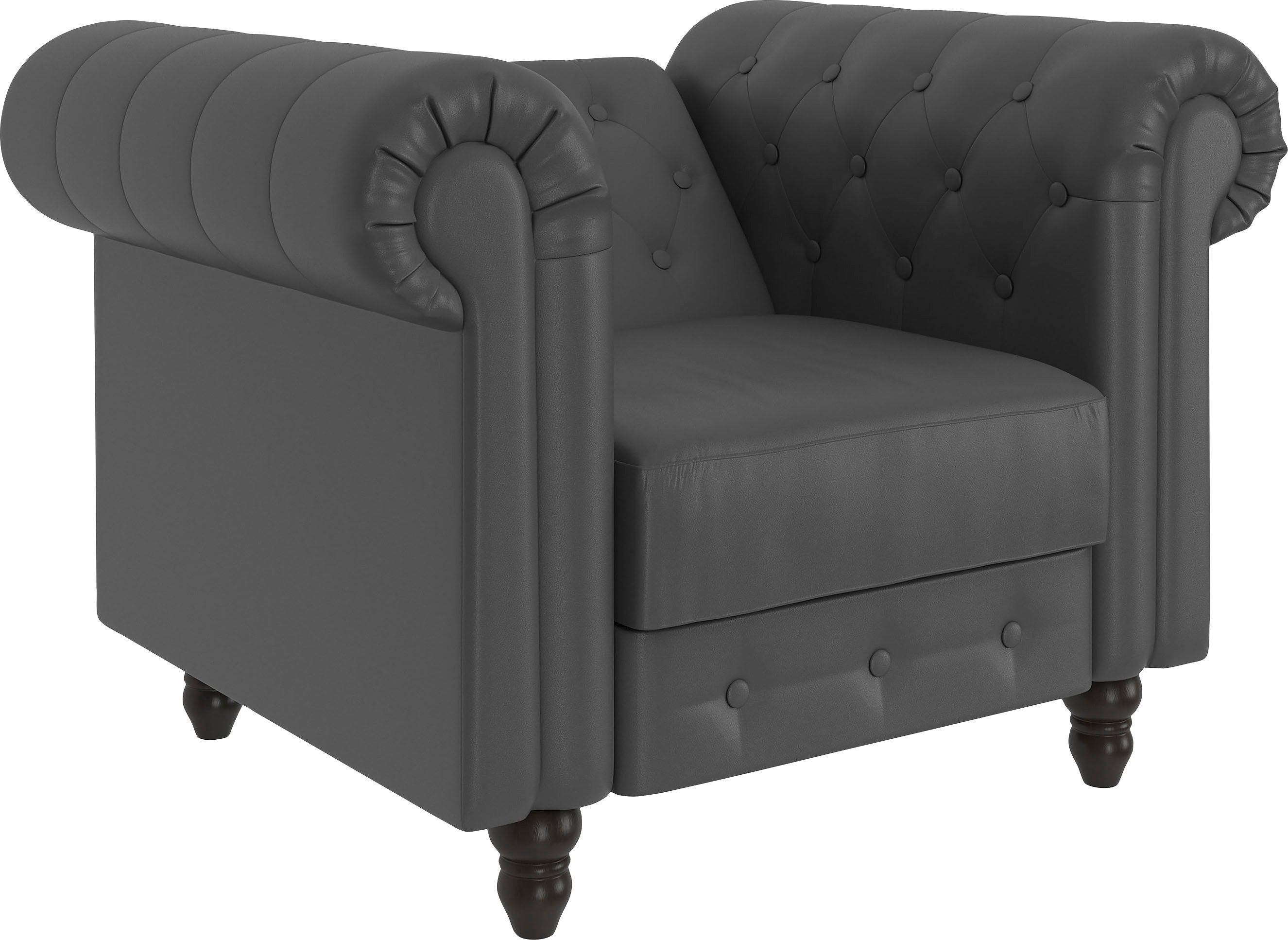 Dorel Home Chesterfield-fauteuil Felix met rugleuning 3-voudig verstelbaar, benen massief hout, zithoogte 46 cm