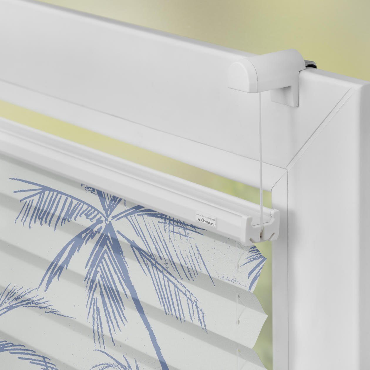 LICHTBLICK Plissé Klemmfix, zonder boren, ondoorzichtig, Blueprint Palms - blauw (1 stuk)