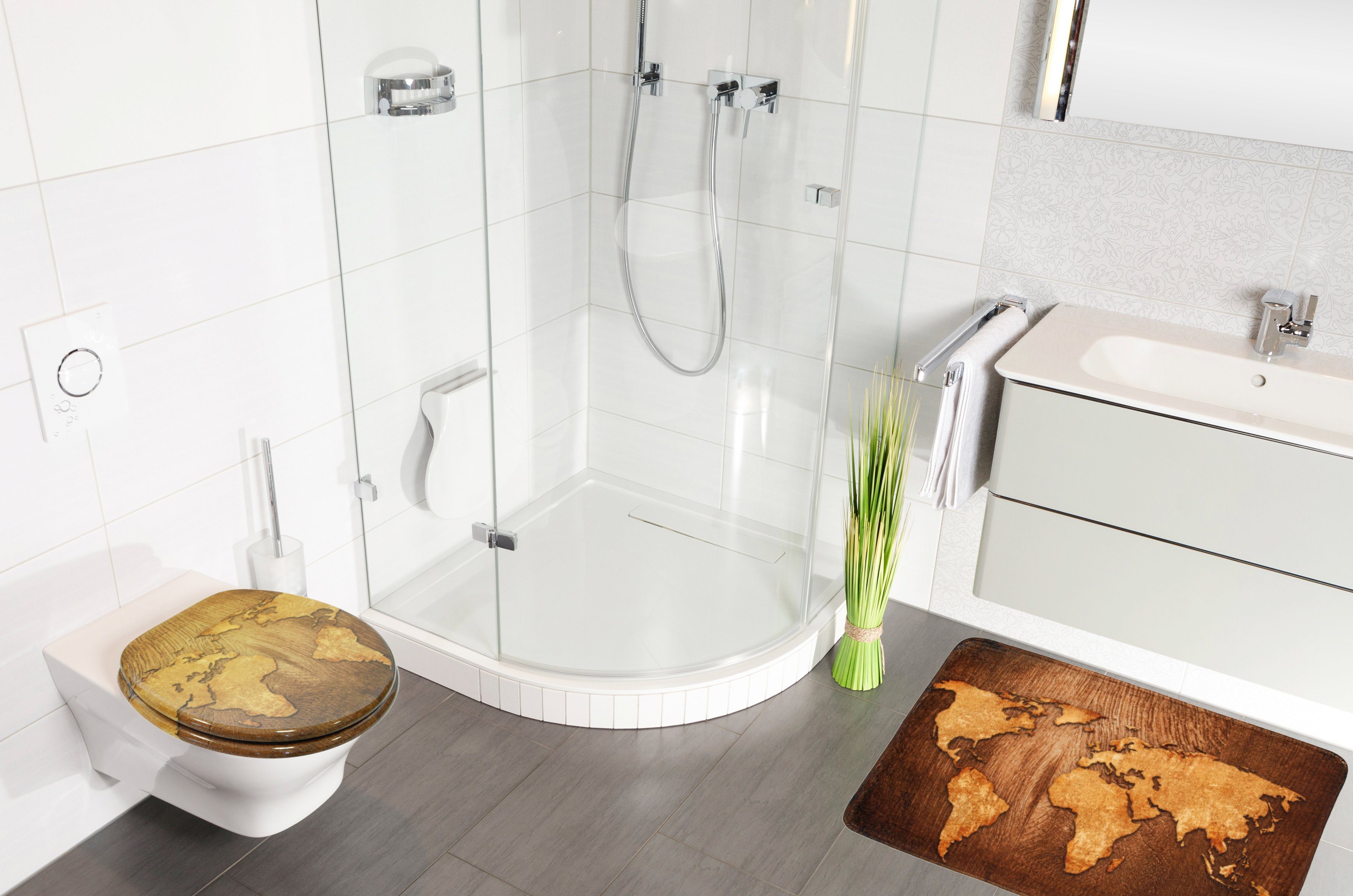 Sanilo Set badkameraccessoires World Map bestaand uit toiletzitting, badmat en wastafelplug (complete set, 3-delig)