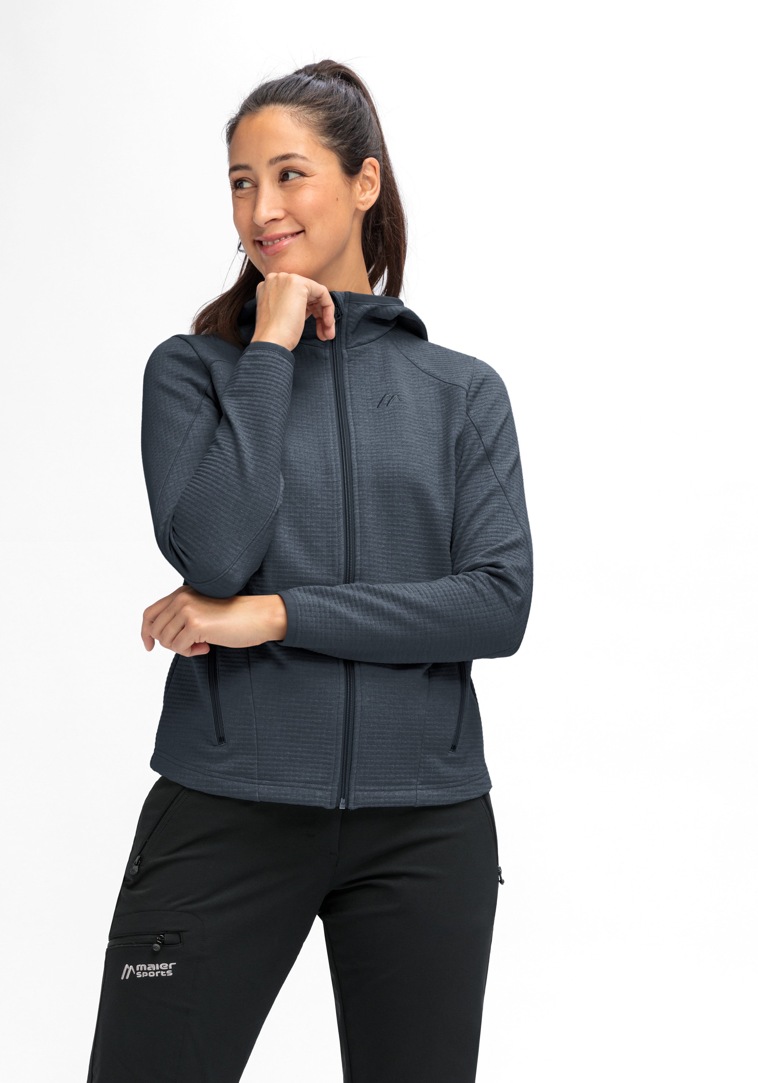 Maier Sports Fleecejack Tesila Hood W Dames midlayer, ademend snel drogend, full-zip, regular fit