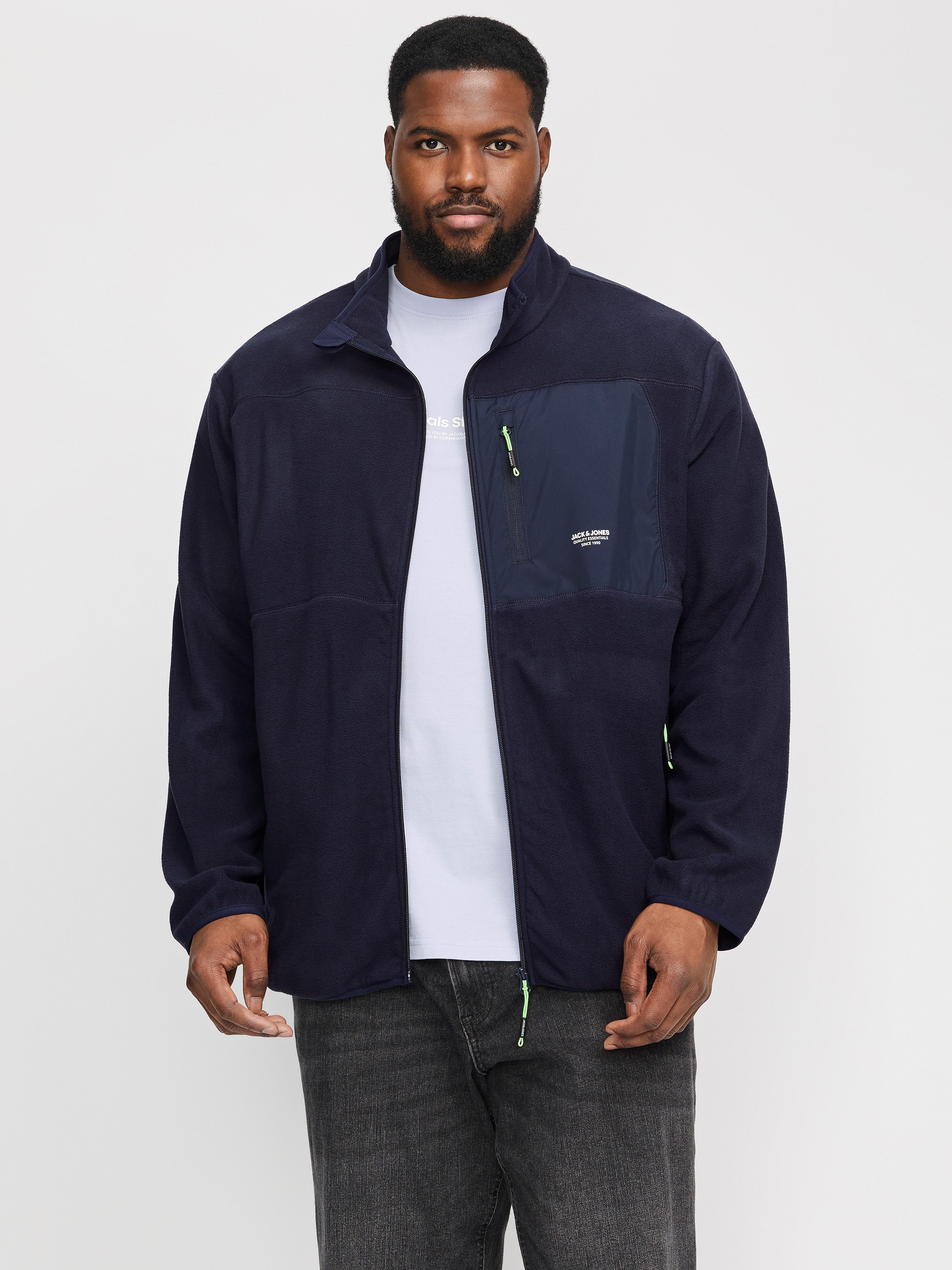 Jack & Jones PlusSize Fleecejack JJTHEO FLEECE JACKET PLS heren fleece vesten maat 4XL blauw