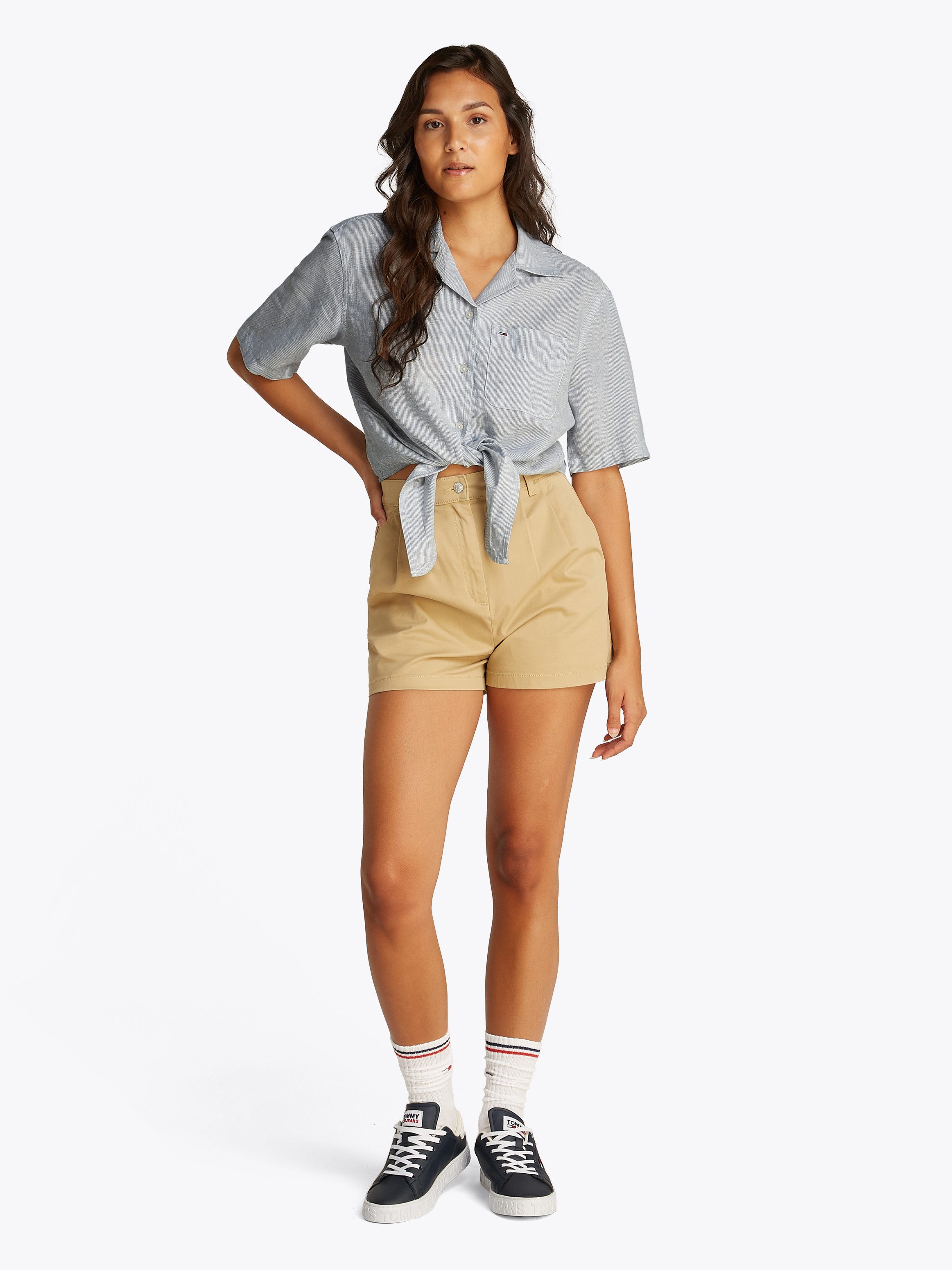 TOMMY JEANS T-shirt TJW CRP LINEN SS SHIRT met borstzak, logo-borduursel
